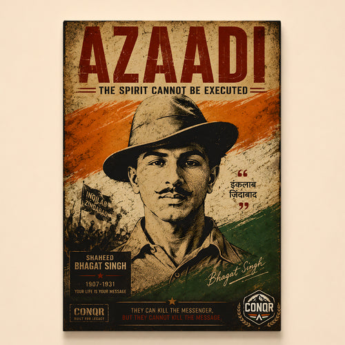 Bhagat Singh against the tricolour with Azaadi lettering, canvas wall art