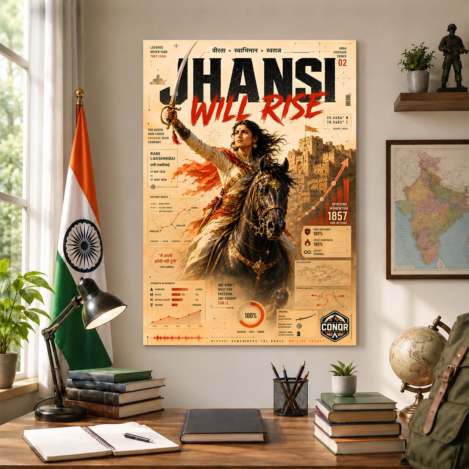 Jhansi Will Rise Vintage Wall Art (CONQR-LAXMIBAI-009)
