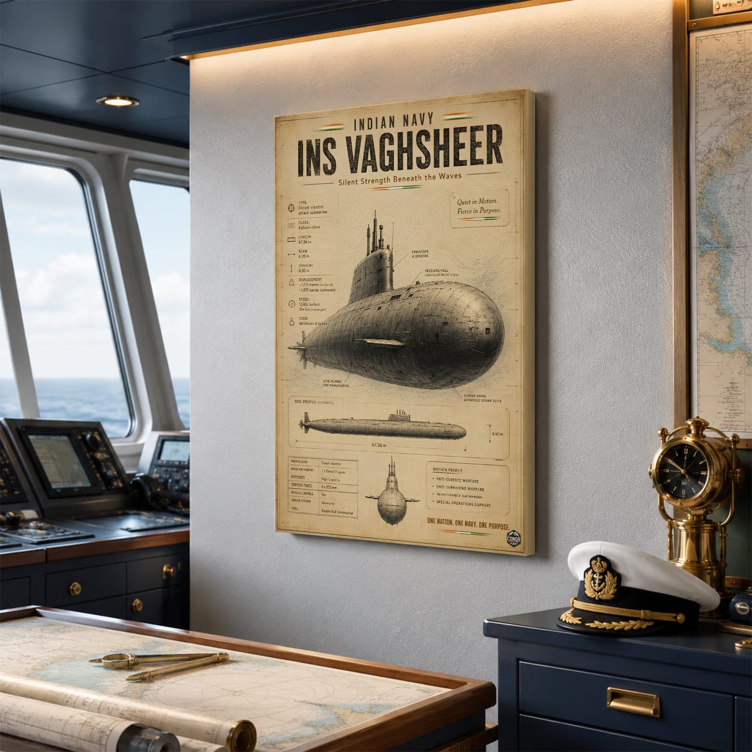 Vintage INS Vaghsheer Navy Wall Art (CONQR-BHARAT-NAVY-015)