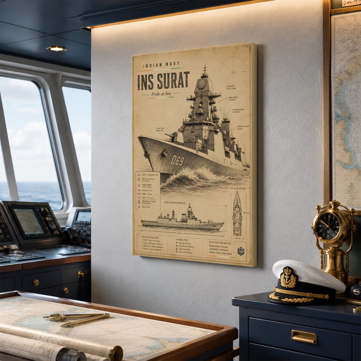 Vintage INS Surat Navy Wall Art (CONQR-BHARAT-NAVY-017)