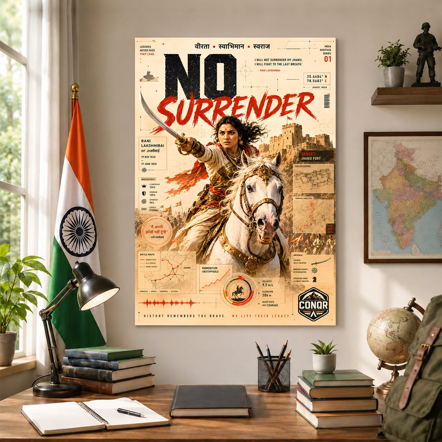 No Surrender Rani Lakshmibai Wall Art (CONQR-LAXMIBAI-003)