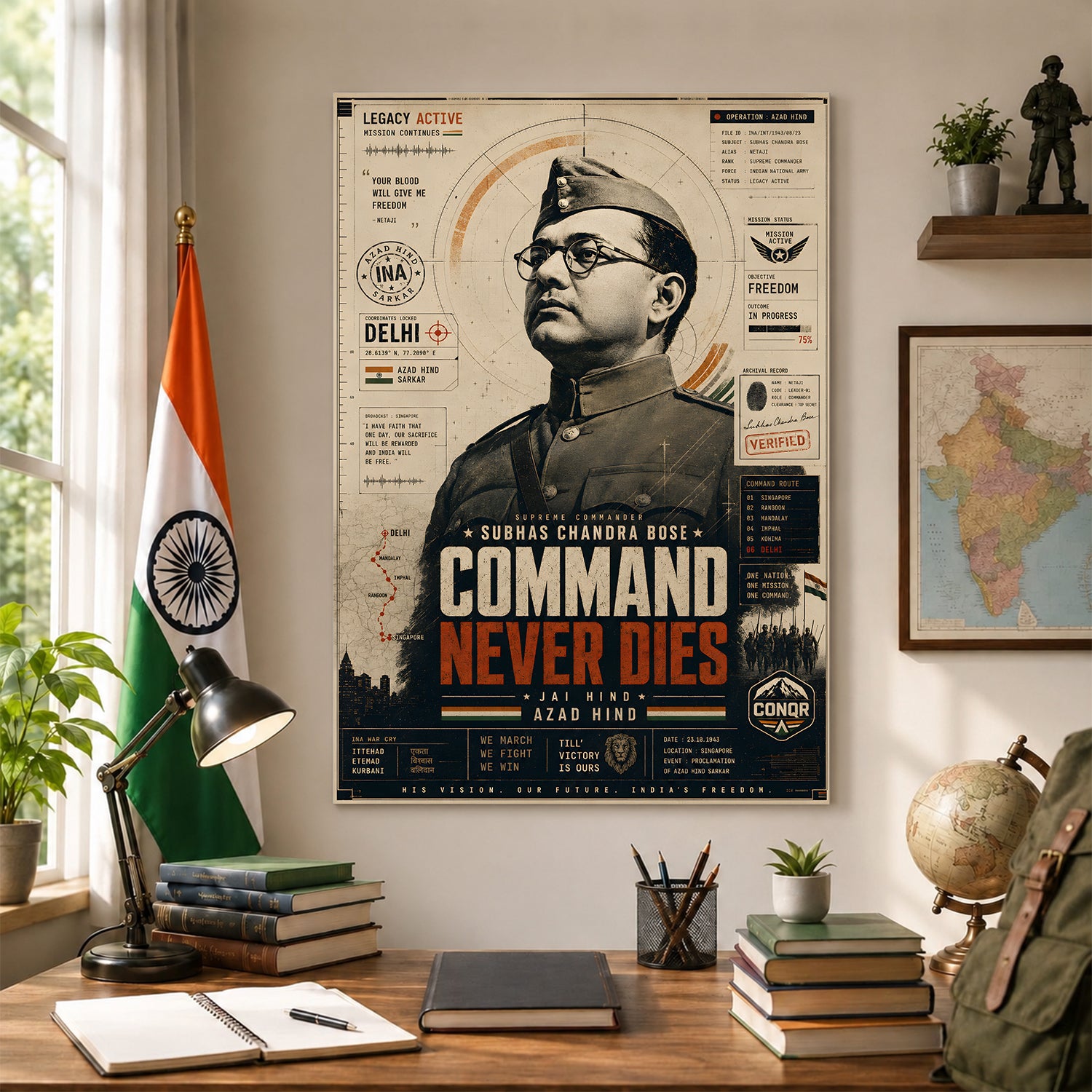 Netaji Warrior Spirit Wall Art (CONQR-BHARAT-BOSE-008)