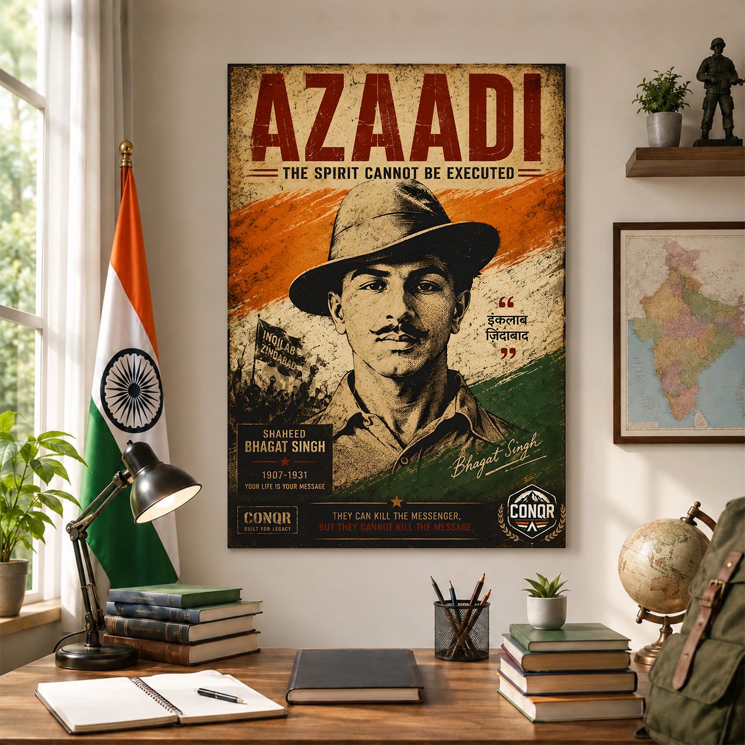 Inquilab Zindabad Bhagat Singh Wall Art (CONQR-BHART-BHAGAT-003)
