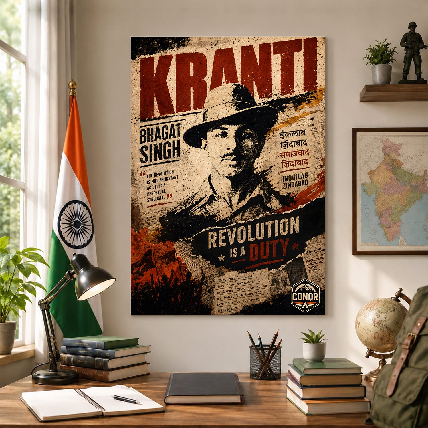 Bhagat Singh Patriot Mindset Wall Art (CONQR-BHART-BHAGAT-006)