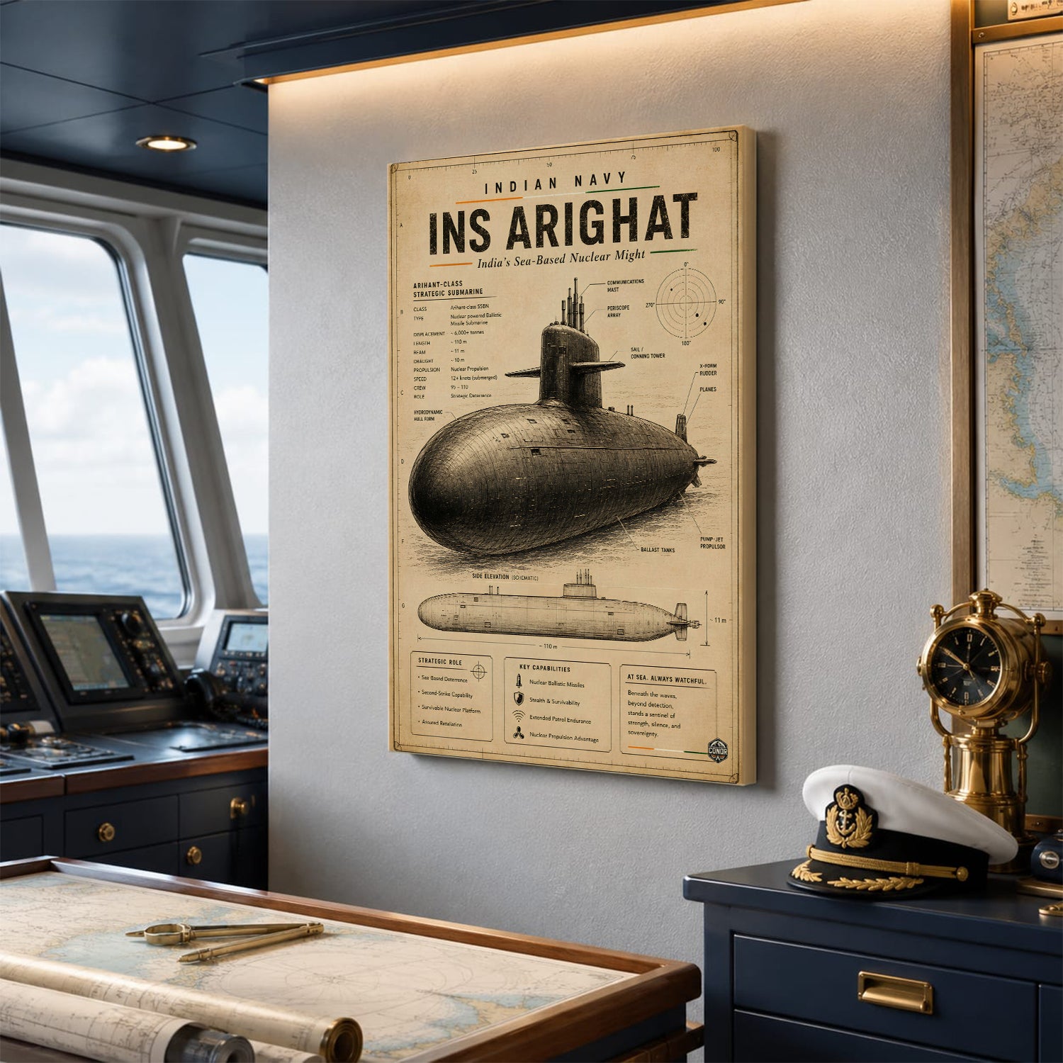Vintage INS Arighat Navy Wall Art (CONQR-BHARAT-NAVY-013)