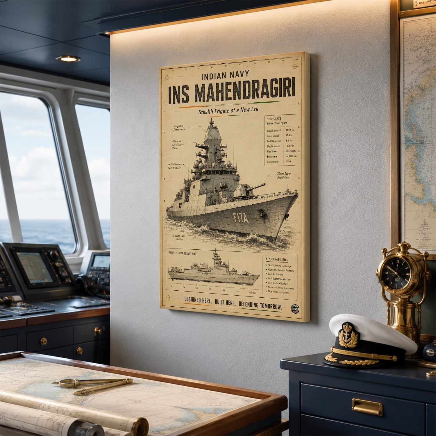 Vintage INS Mahendragiri Navy Wall Art (CONQR-BHARAT-NAVY-016)
