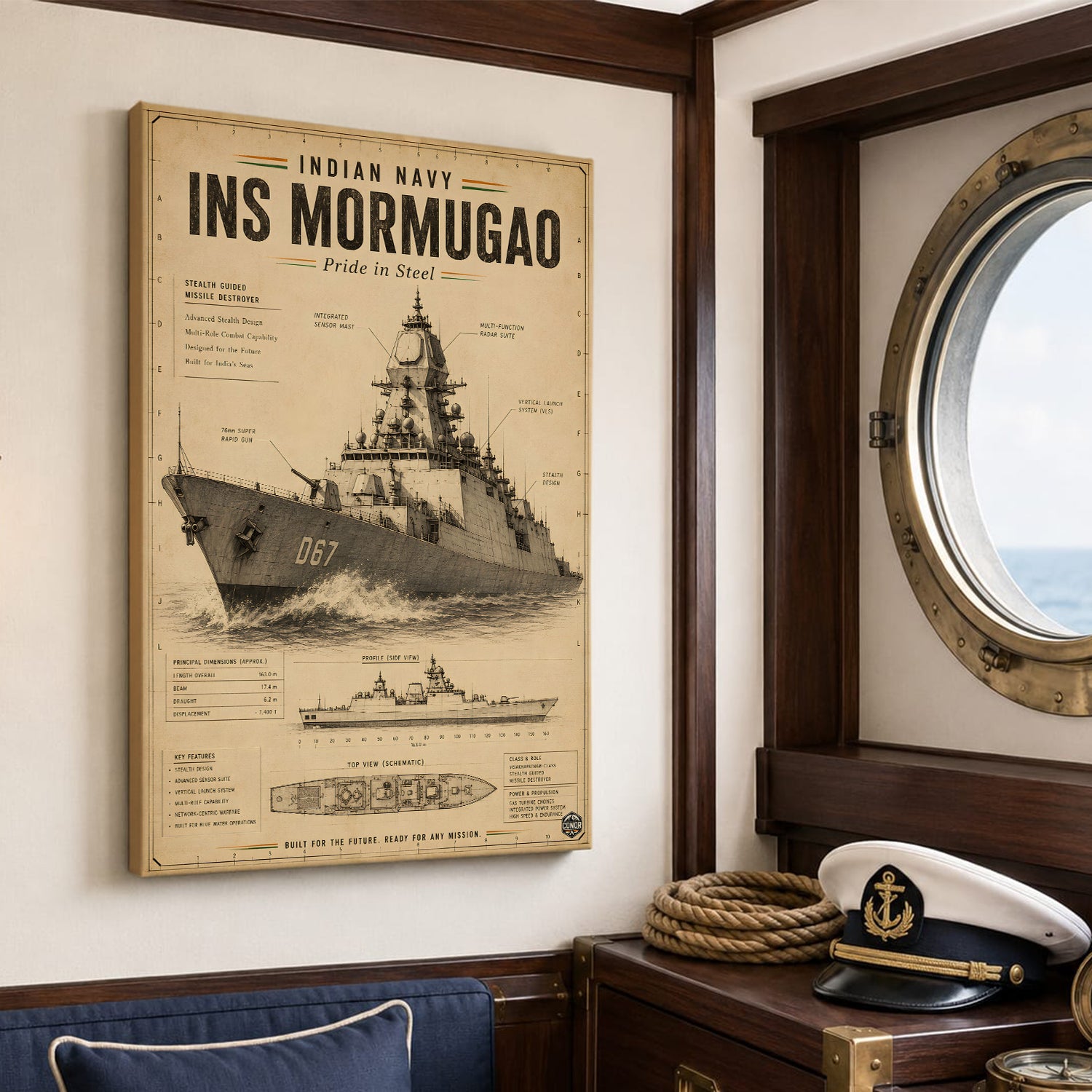 Vintage INS Mormugao Navy Wall Art (CONQR-BHARAT-NAVY-018)