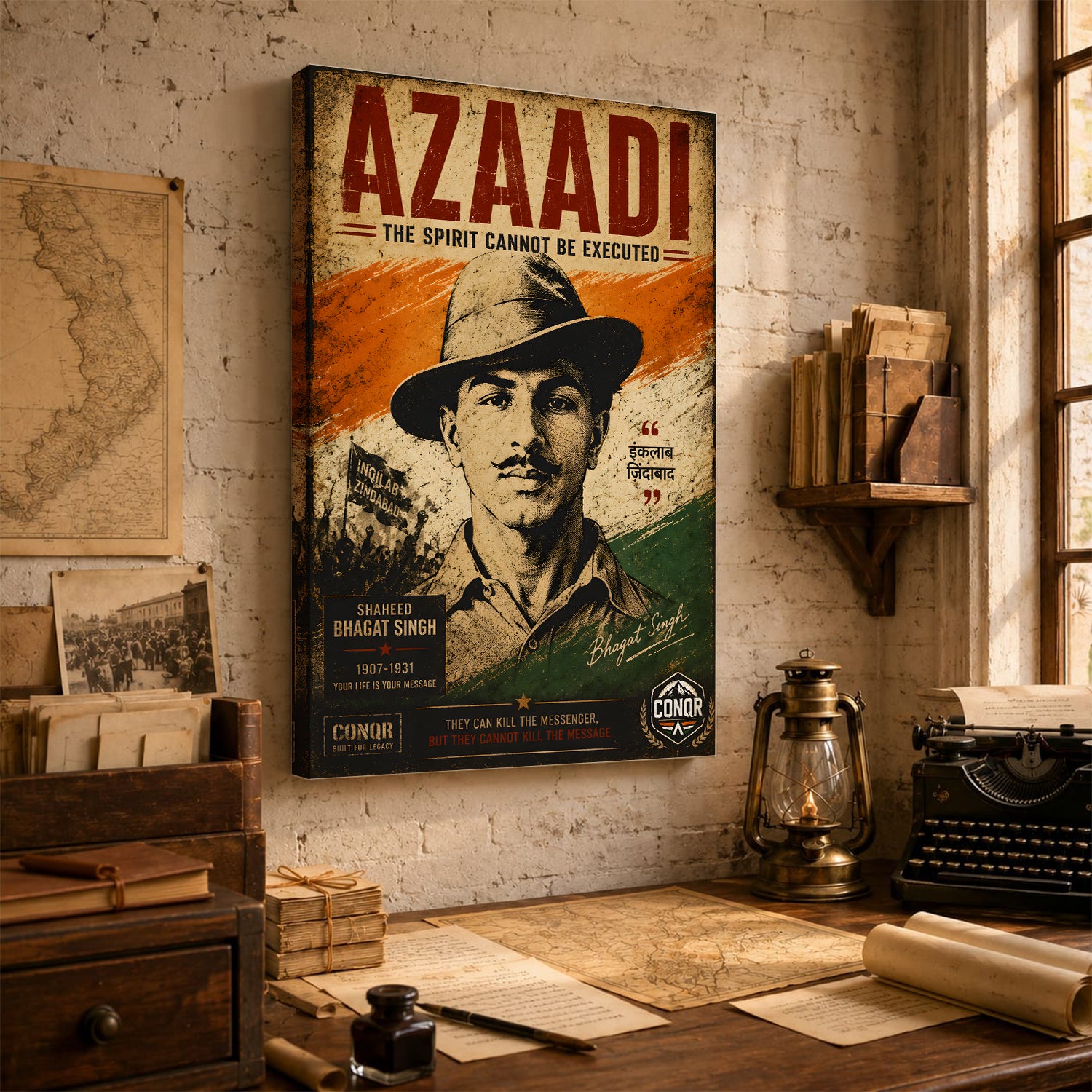 Inquilab Zindabad Bhagat Singh Wall Art (CONQR-BHART-BHAGAT-003)