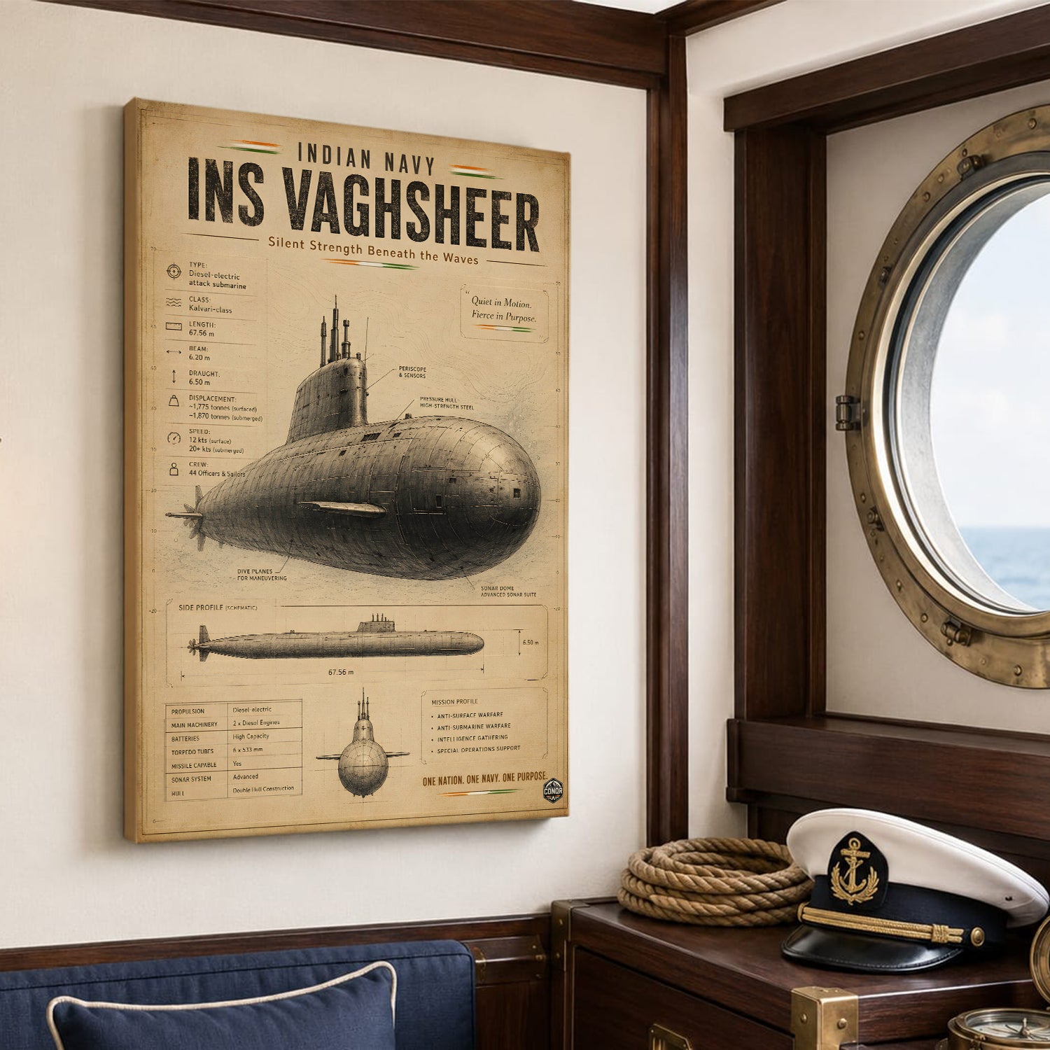 Vintage INS Vaghsheer Navy Wall Art (CONQR-BHARAT-NAVY-015)