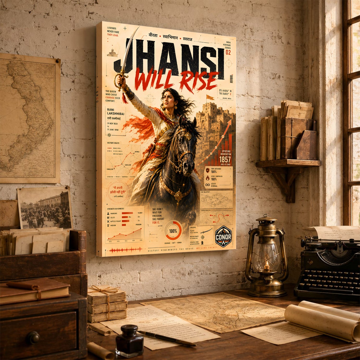 Jhansi Will Rise Vintage Wall Art (CONQR-LAXMIBAI-009)