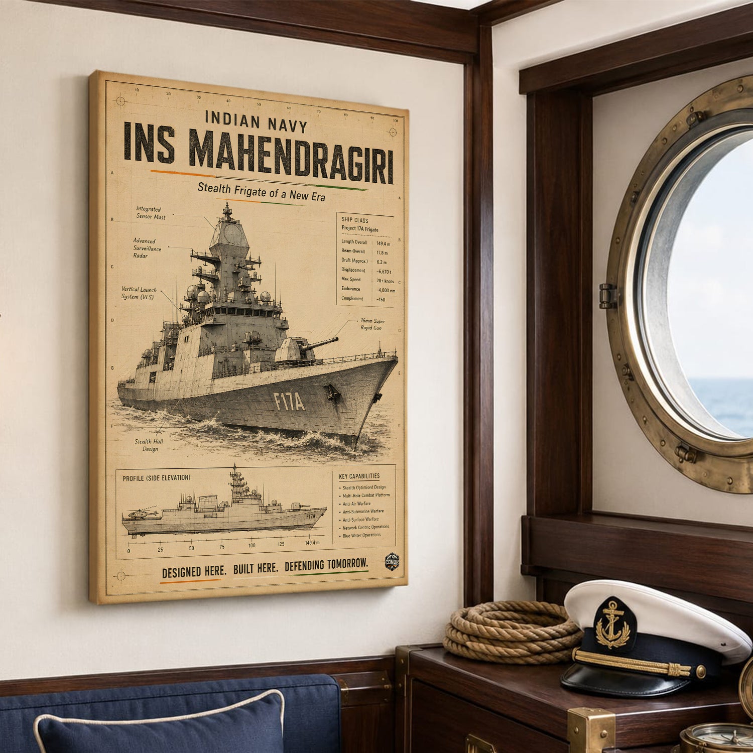 Vintage INS Mahendragiri Navy Wall Art (CONQR-BHARAT-NAVY-016)