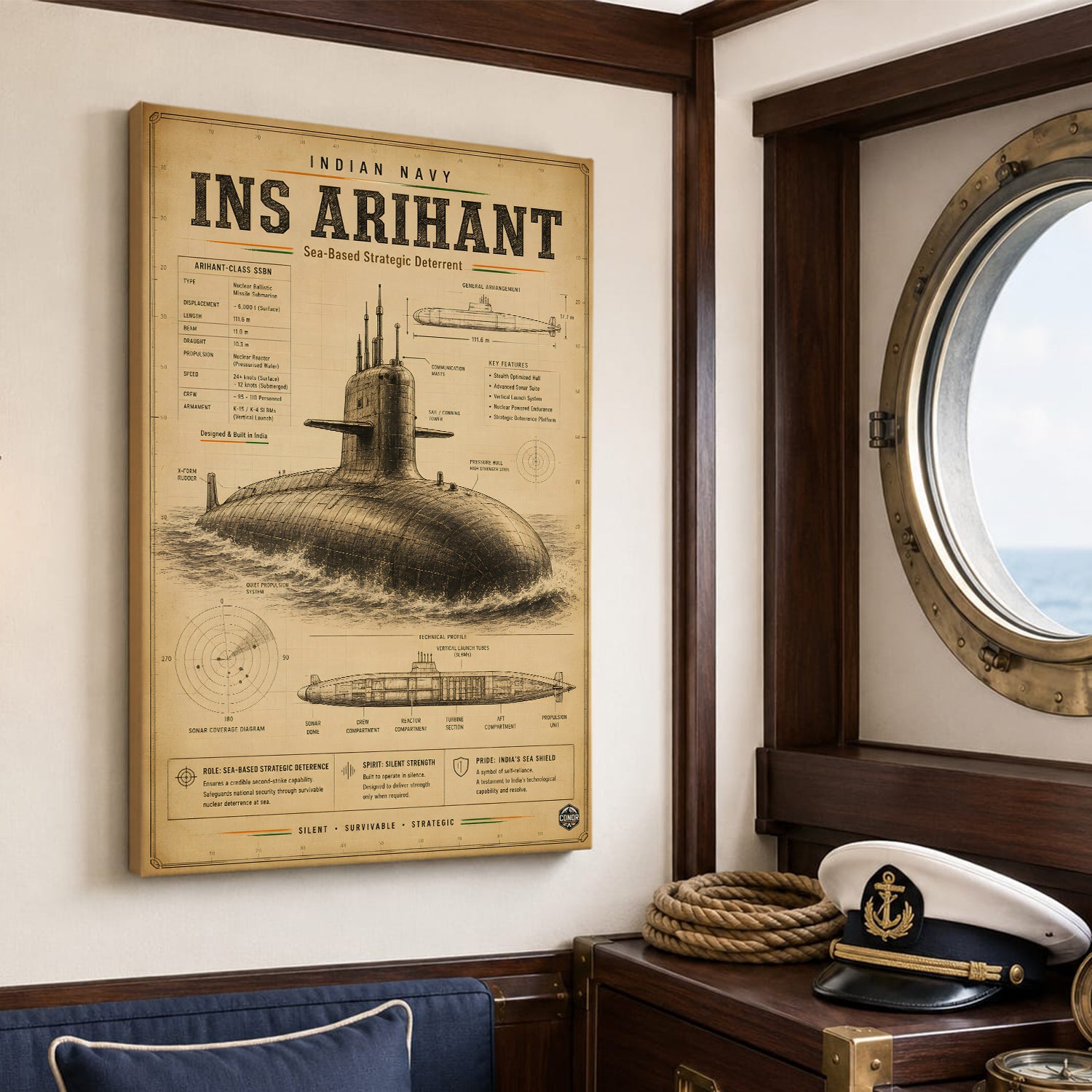 Vintage INS Arihant Navy Wall Art (CONQR-BHARAT-NAVY-012)