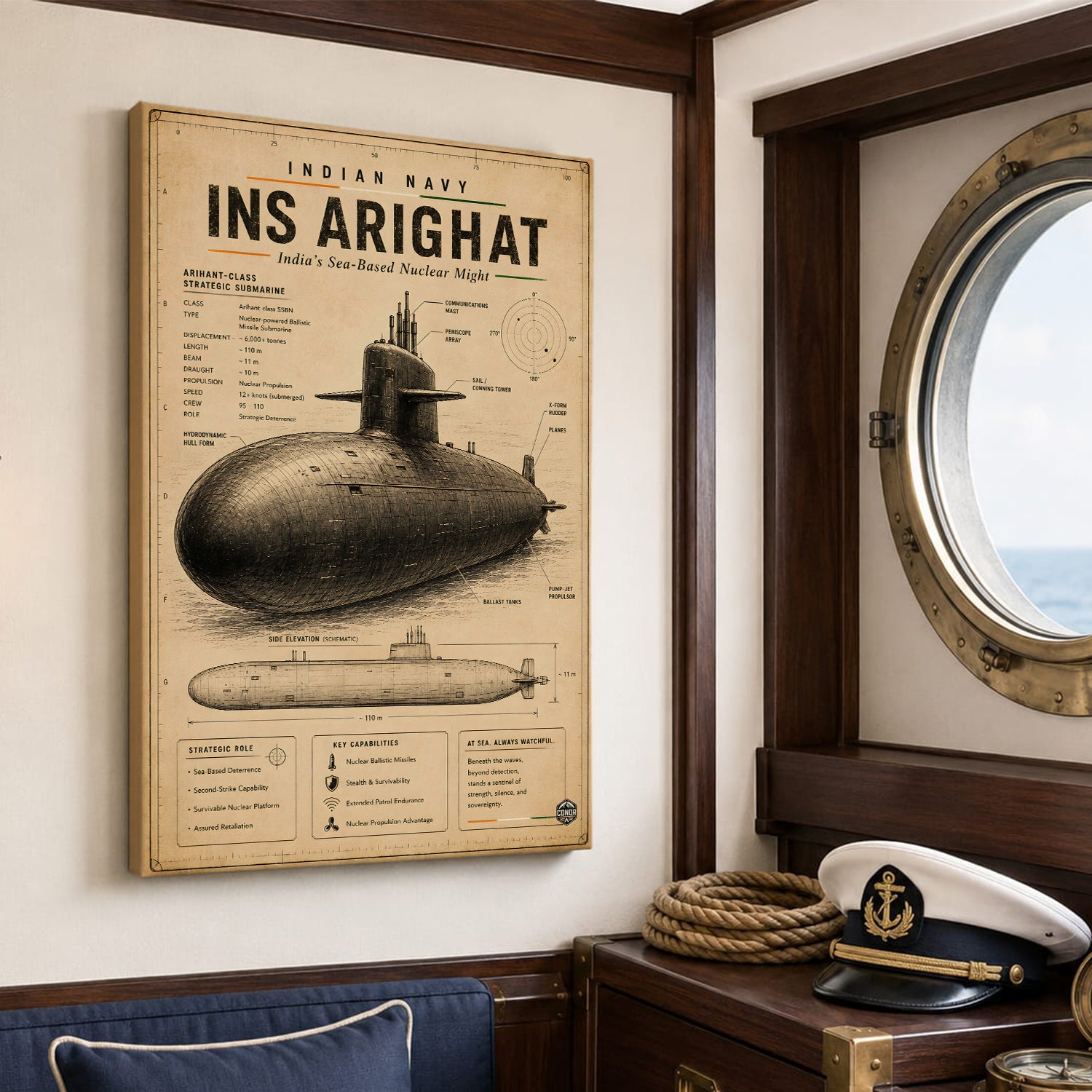 Vintage INS Arighat Navy Wall Art (CONQR-BHARAT-NAVY-013)