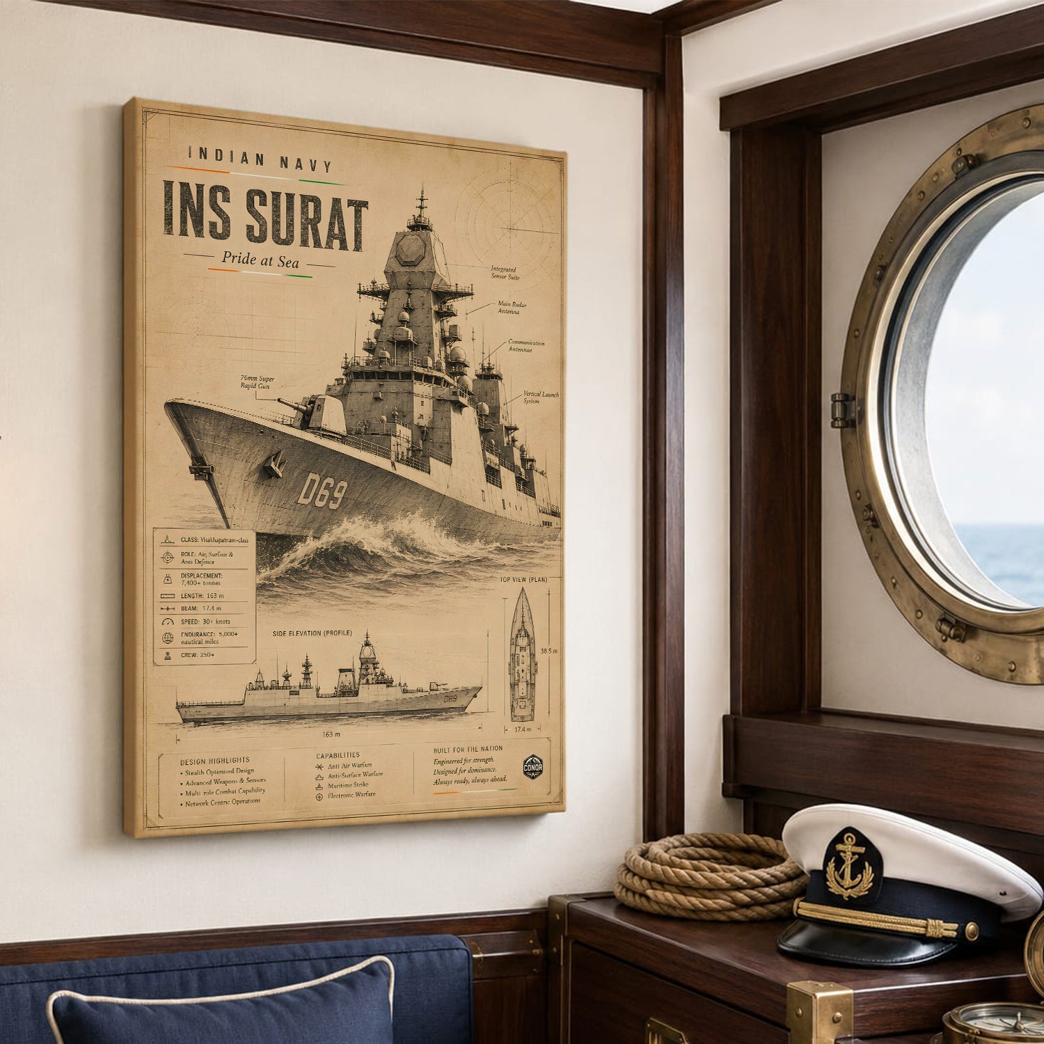 Vintage INS Surat Navy Wall Art (CONQR-BHARAT-NAVY-017)