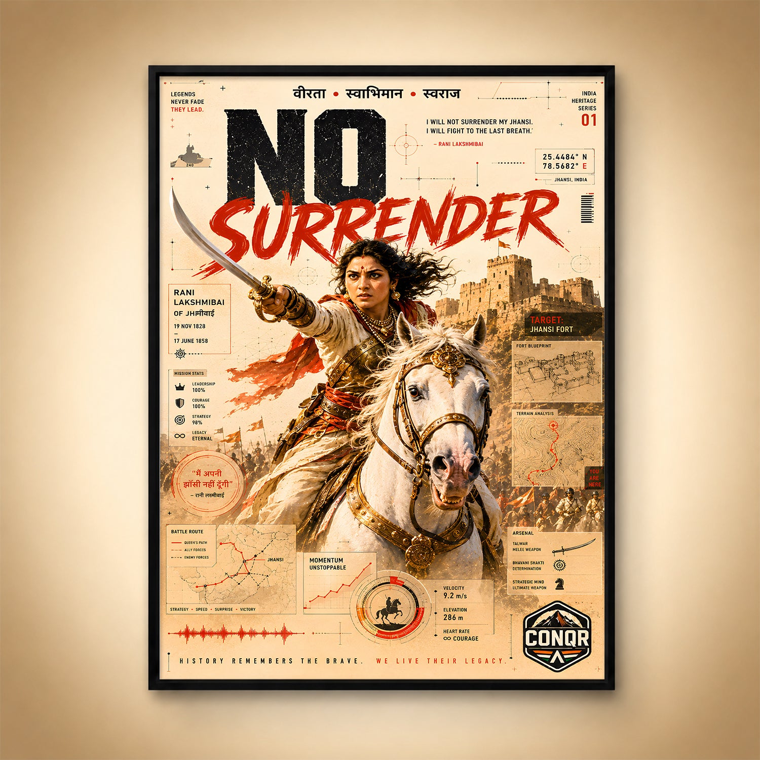 No Surrender Rani Lakshmibai Wall Art (CONQR-LAXMIBAI-003)