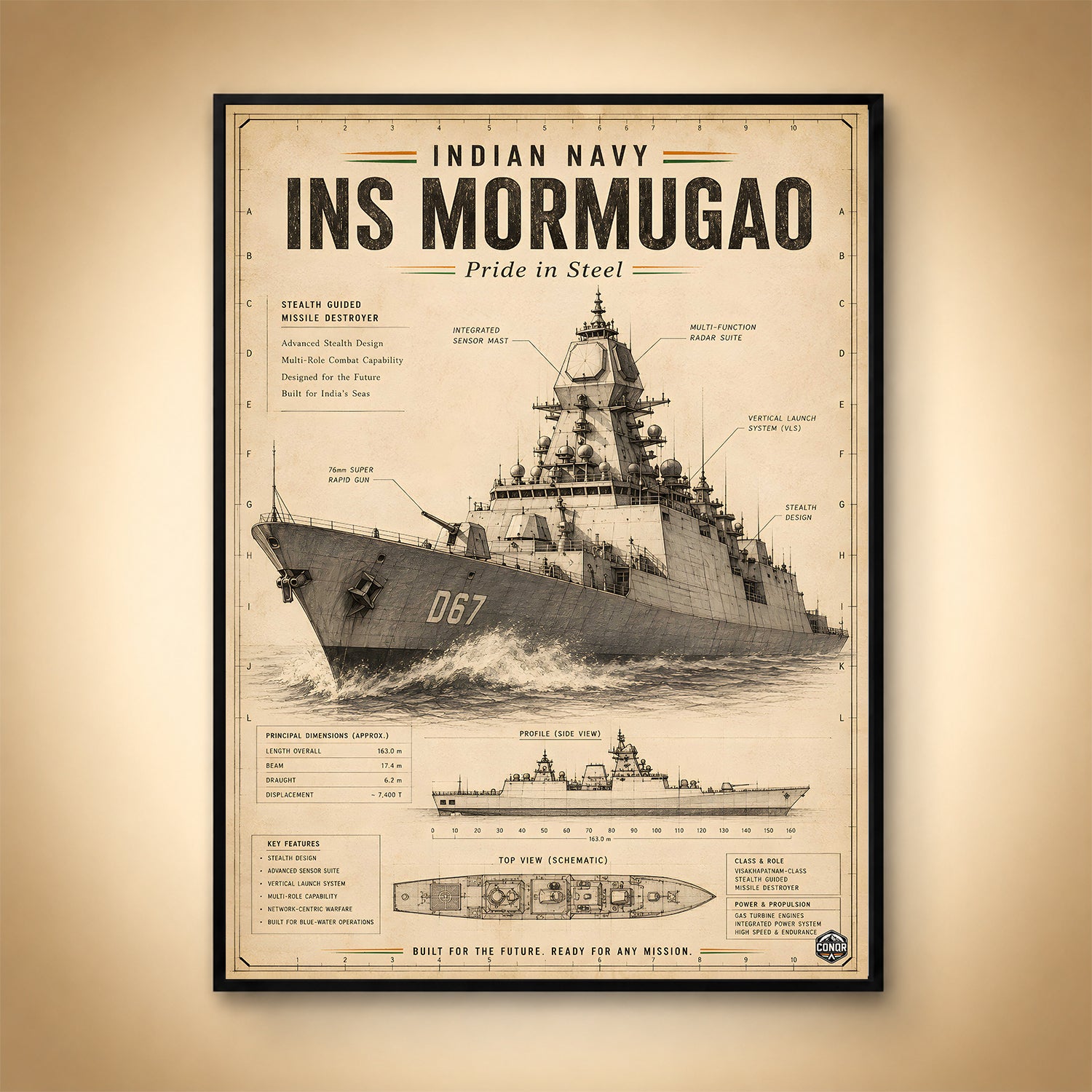 Vintage INS Mormugao Navy Wall Art (CONQR-BHARAT-NAVY-018)