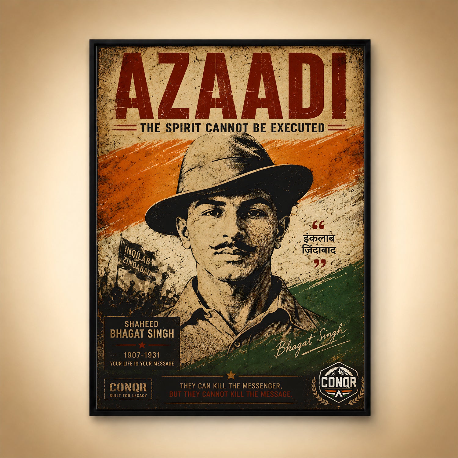 Inquilab Zindabad Bhagat Singh Wall Art (CONQR-BHART-BHAGAT-003)