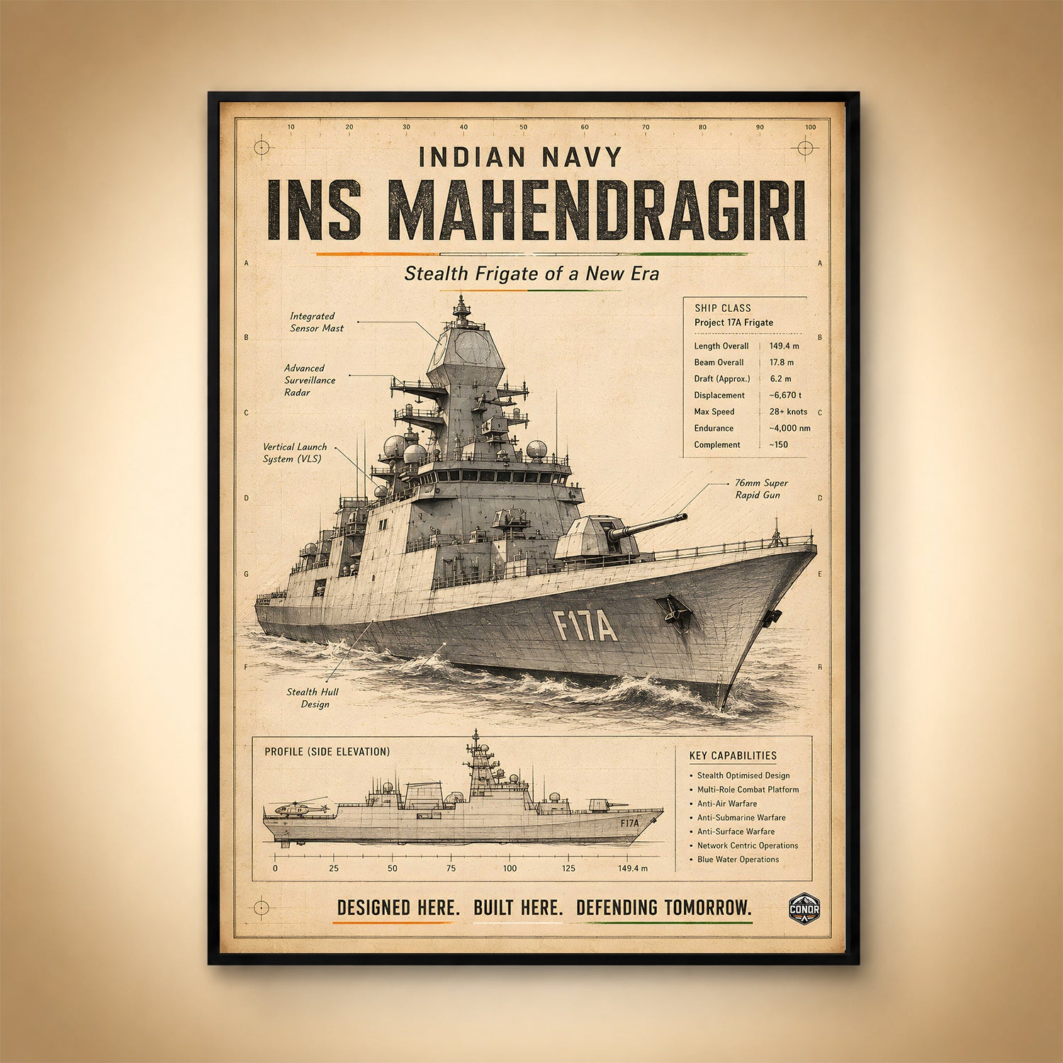 Vintage INS Mahendragiri Navy Wall Art (CONQR-BHARAT-NAVY-016)