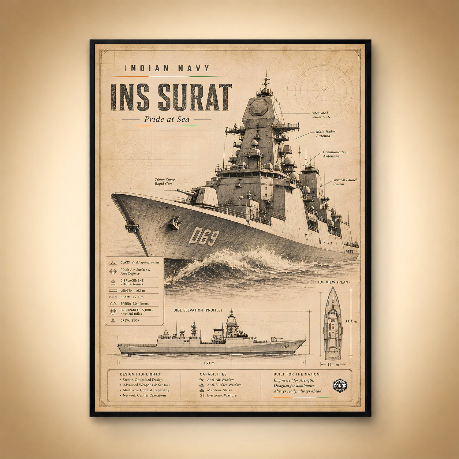 Vintage INS Surat Navy Wall Art (CONQR-BHARAT-NAVY-017)
