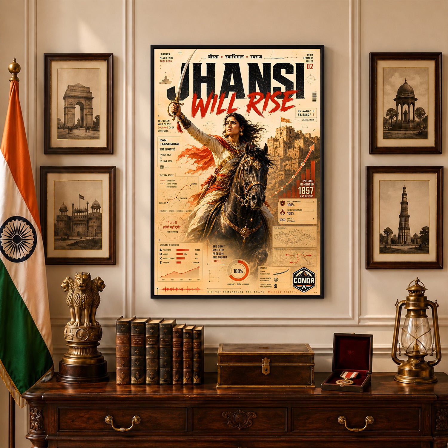 Jhansi Will Rise Vintage Wall Art (CONQR-LAXMIBAI-009)