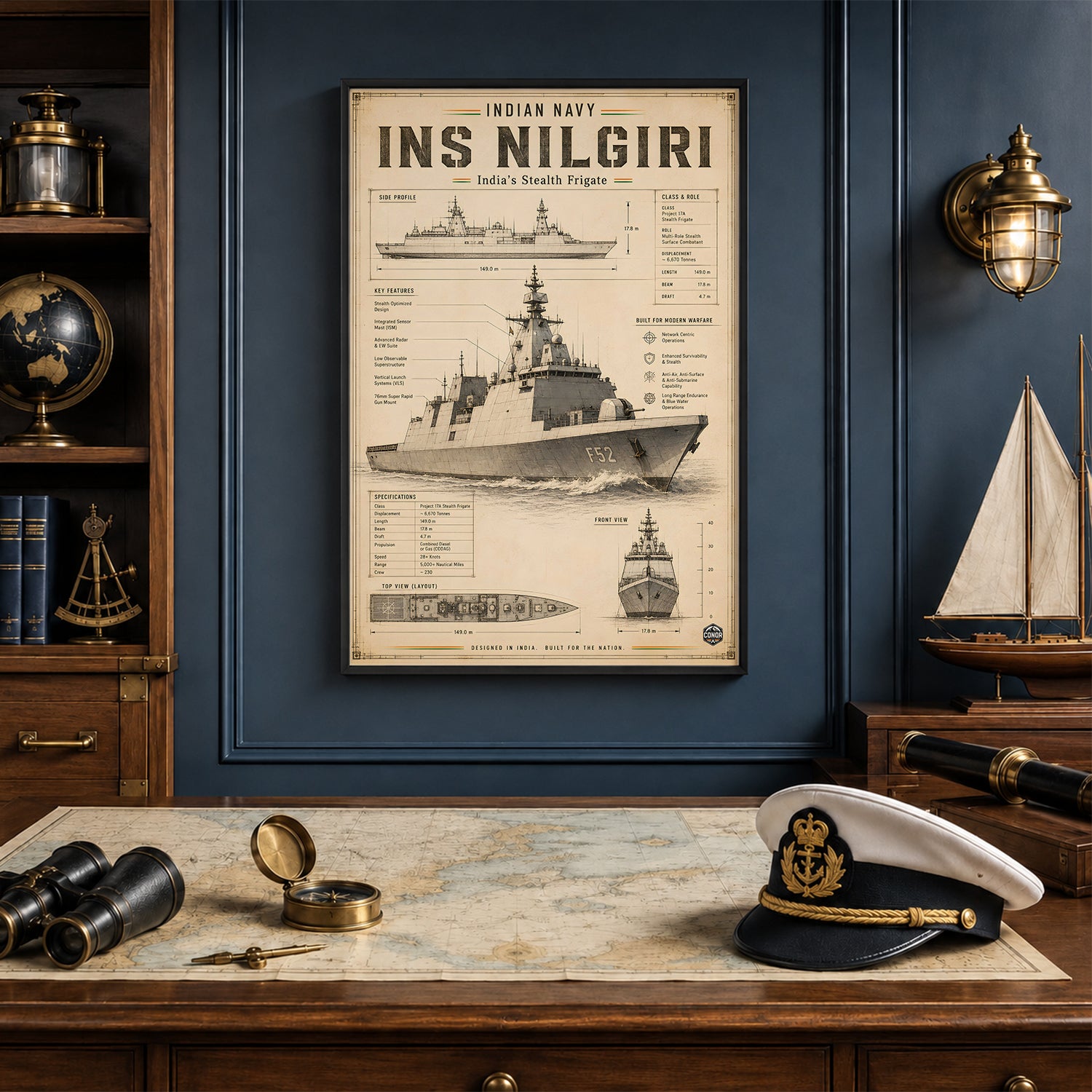 Vintage INS Nilgiri Navy Wall Art (CONQR-BHARAT-NAVY-014)