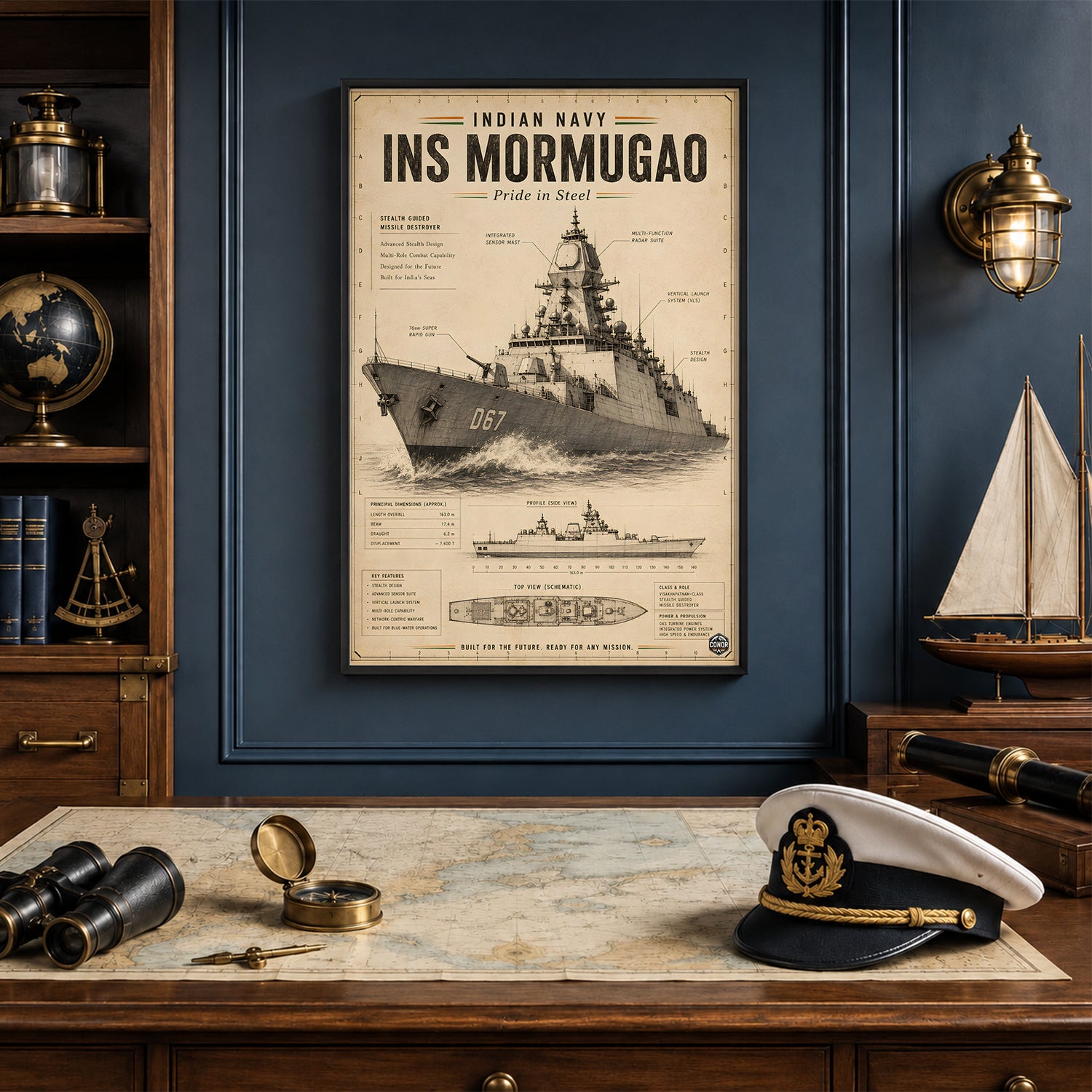 Vintage INS Mormugao Navy Wall Art (CONQR-BHARAT-NAVY-018)
