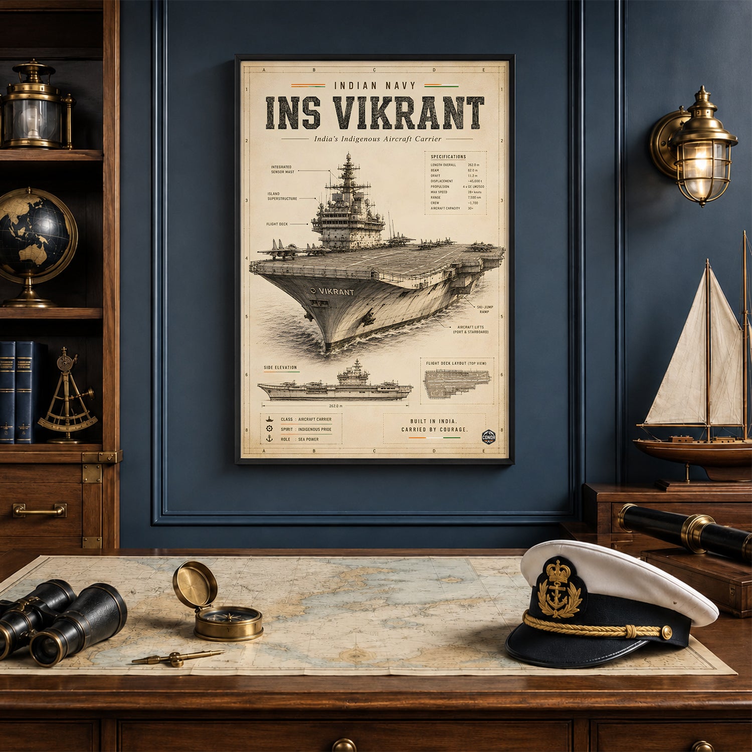 Vintage INS Vikrant Navy Wall Art (CONQR-BHARAT-NAVY-011)