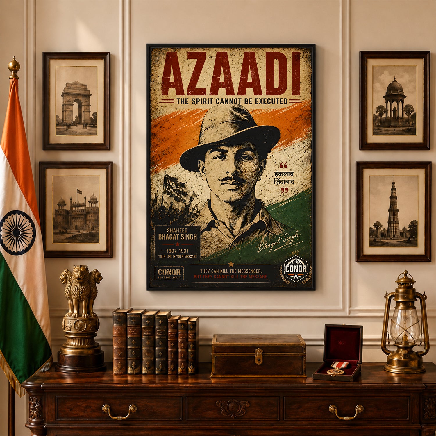Inquilab Zindabad Bhagat Singh Wall Art (CONQR-BHART-BHAGAT-003)