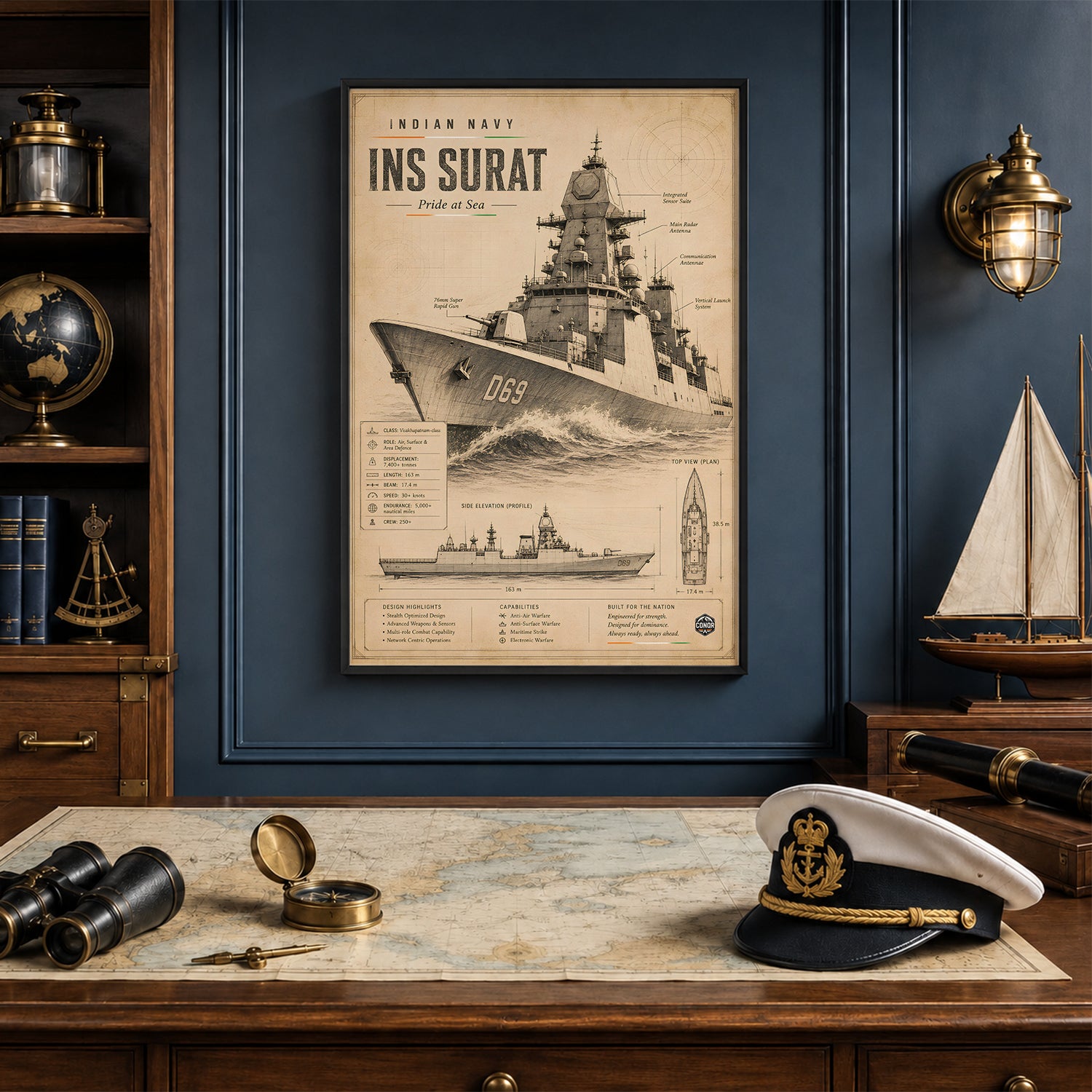 Vintage INS Surat Navy Wall Art (CONQR-BHARAT-NAVY-017)
