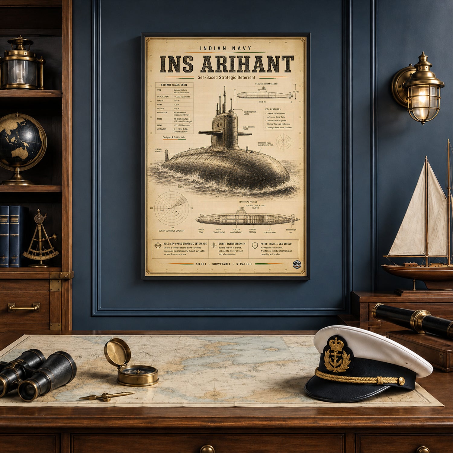 Vintage INS Arihant Navy Wall Art (CONQR-BHARAT-NAVY-012)