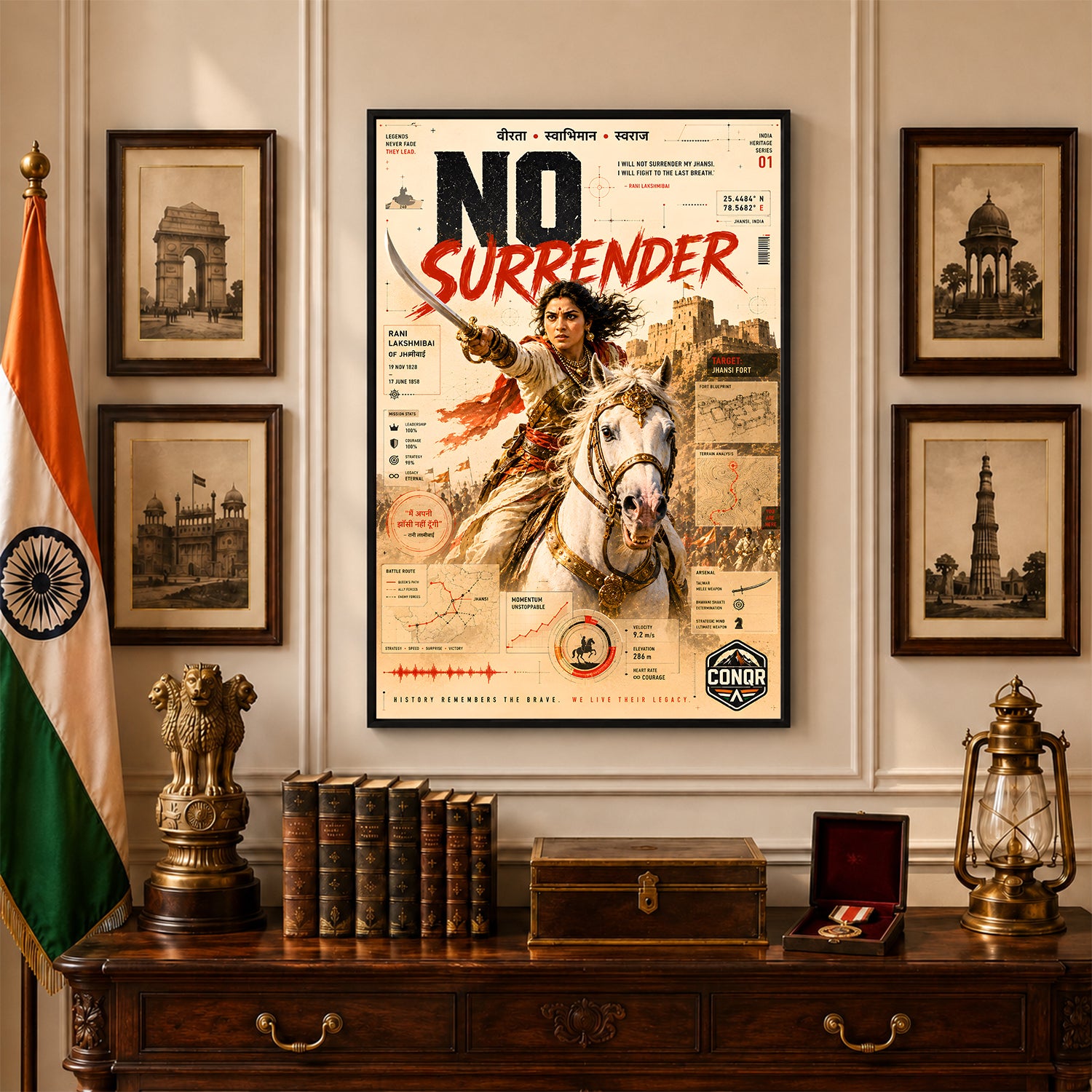 No Surrender Rani Lakshmibai Wall Art (CONQR-LAXMIBAI-003)