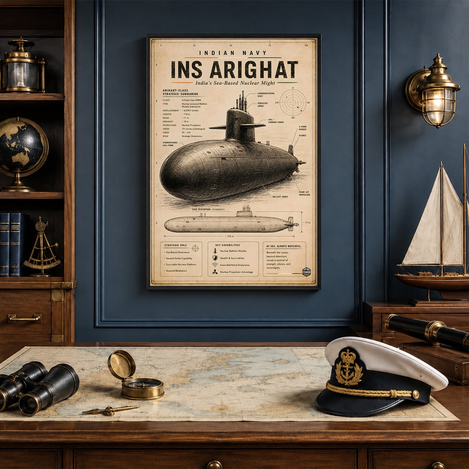Vintage INS Arighat Navy Wall Art (CONQR-BHARAT-NAVY-013)