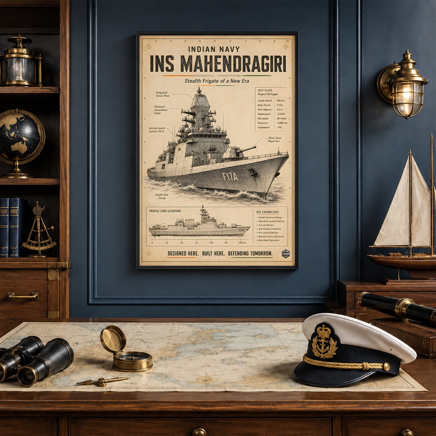 Vintage INS Mahendragiri Navy Wall Art (CONQR-BHARAT-NAVY-016)