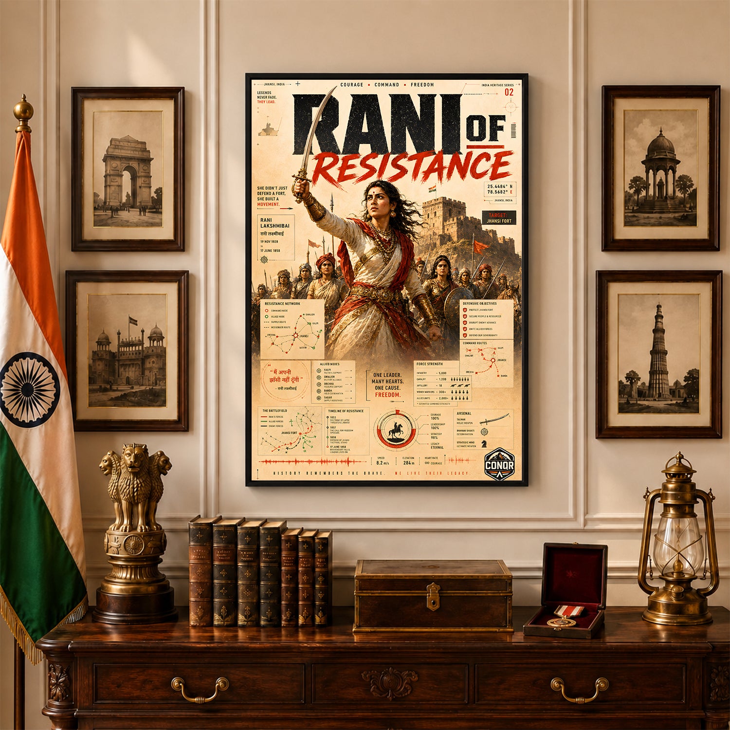 Rani of Resistance Vintage Wall Art (CONQR-LAXMIBAI-007)