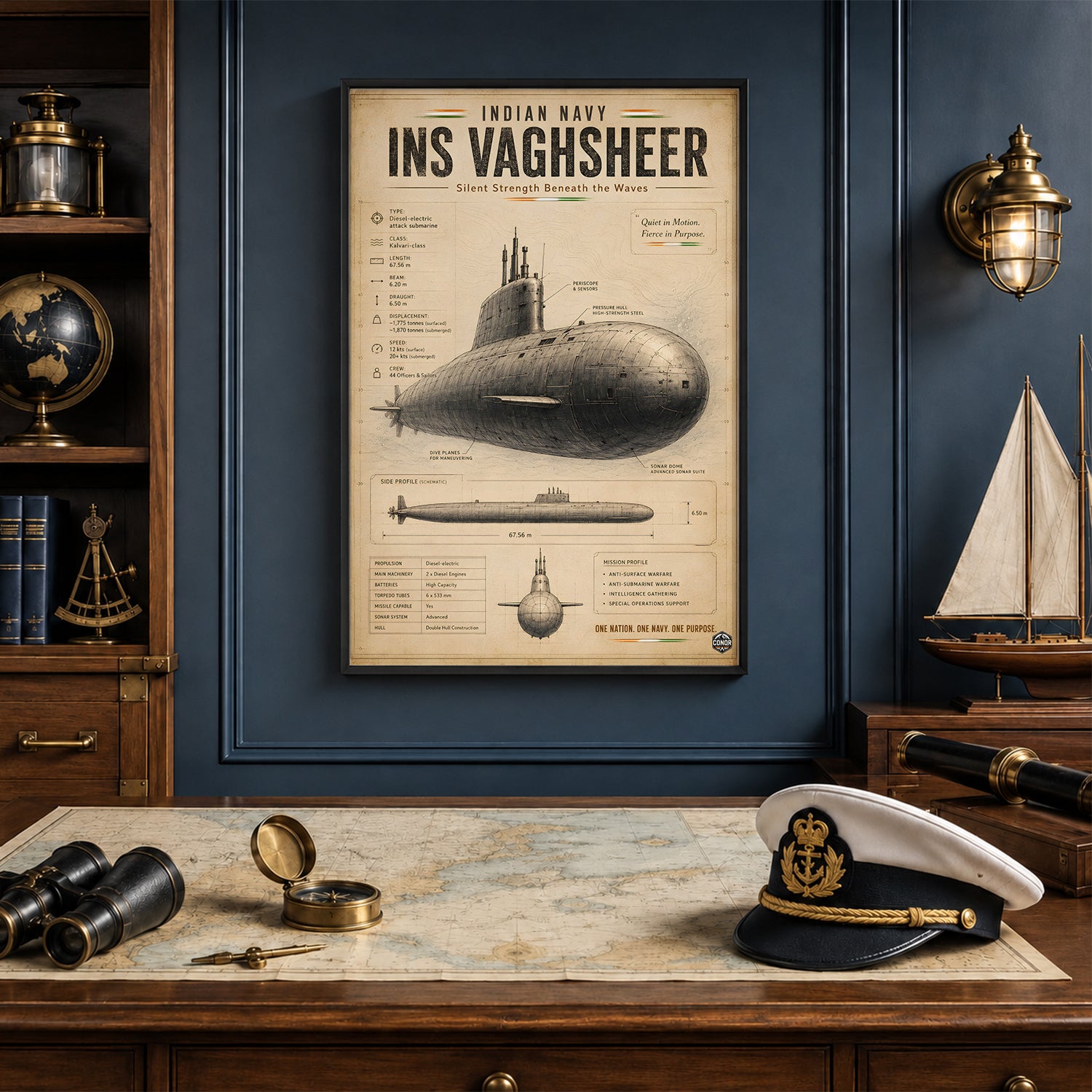 Vintage INS Vaghsheer Navy Wall Art (CONQR-BHARAT-NAVY-015)