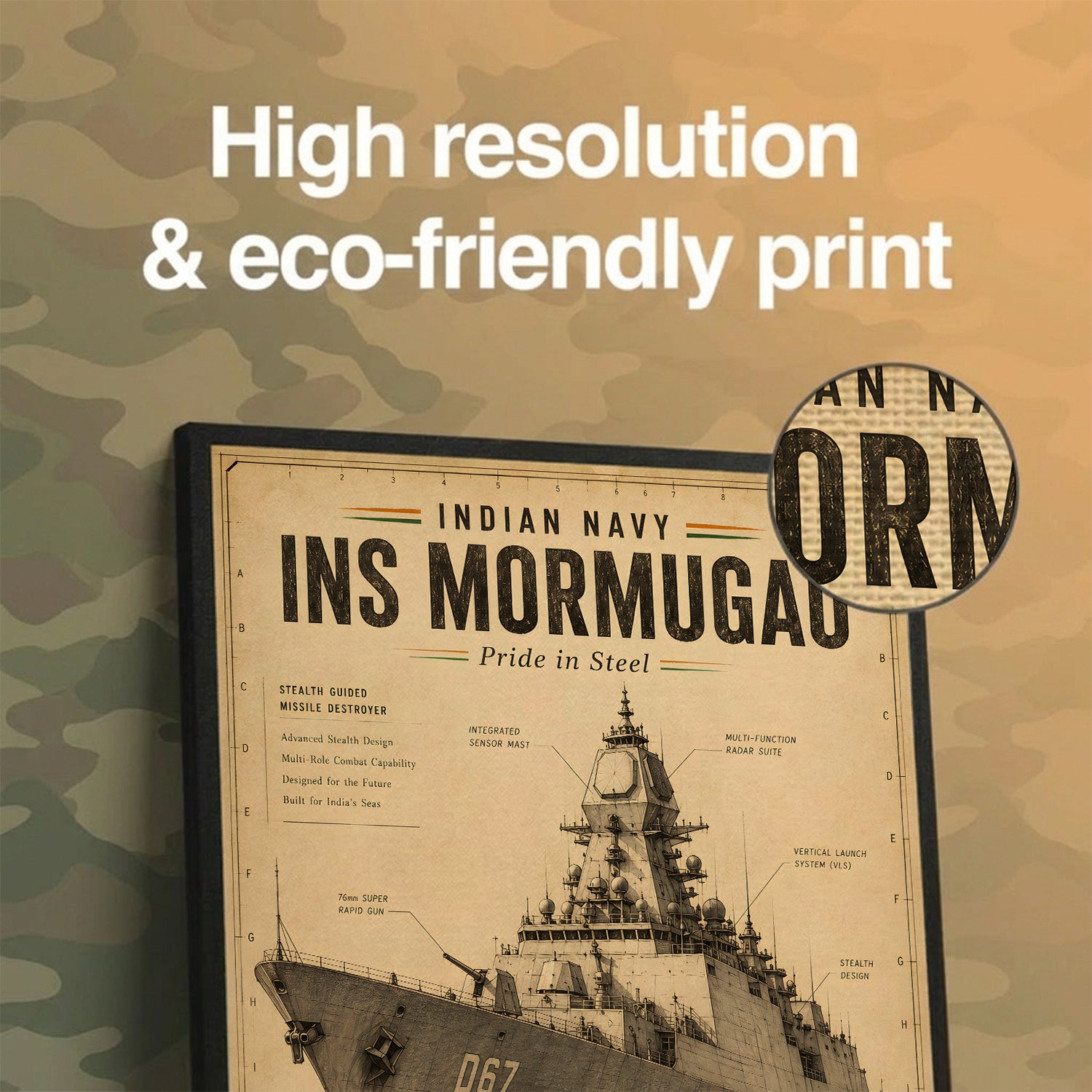Vintage INS Mormugao Navy Wall Art (CONQR-BHARAT-NAVY-018)