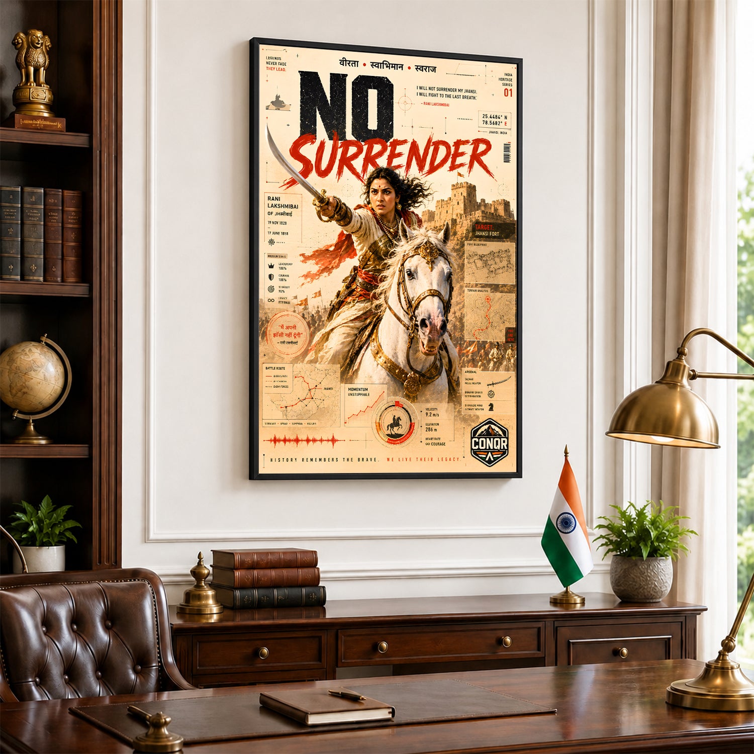 No Surrender Rani Lakshmibai Wall Art (CONQR-LAXMIBAI-003)