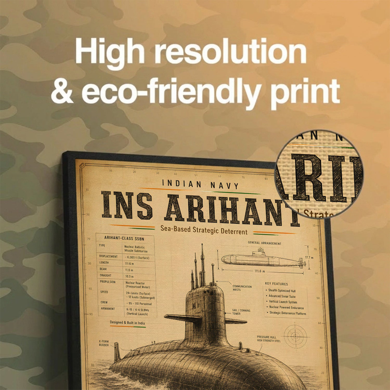 Vintage INS Arihant Navy Wall Art (CONQR-BHARAT-NAVY-012)