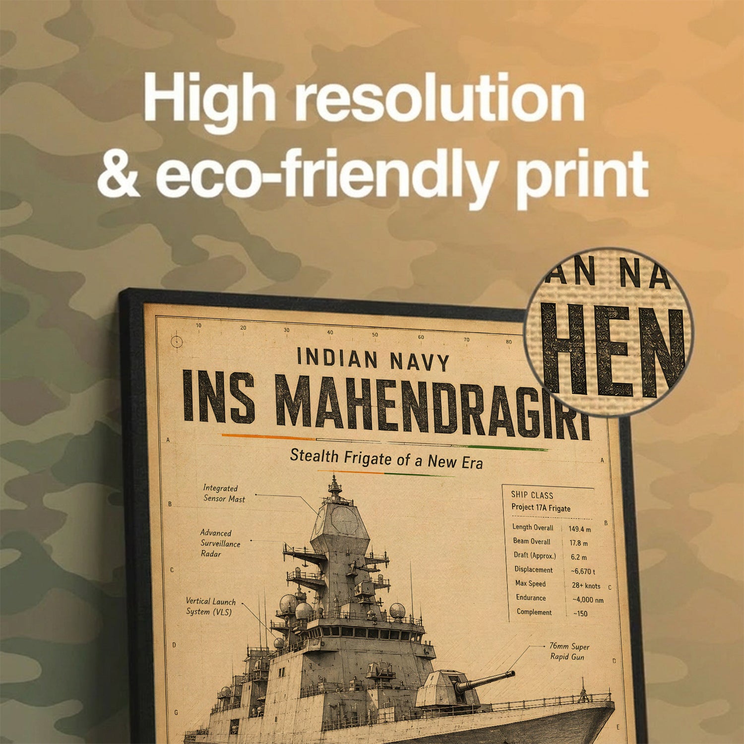 Vintage INS Mahendragiri Navy Wall Art (CONQR-BHARAT-NAVY-016)
