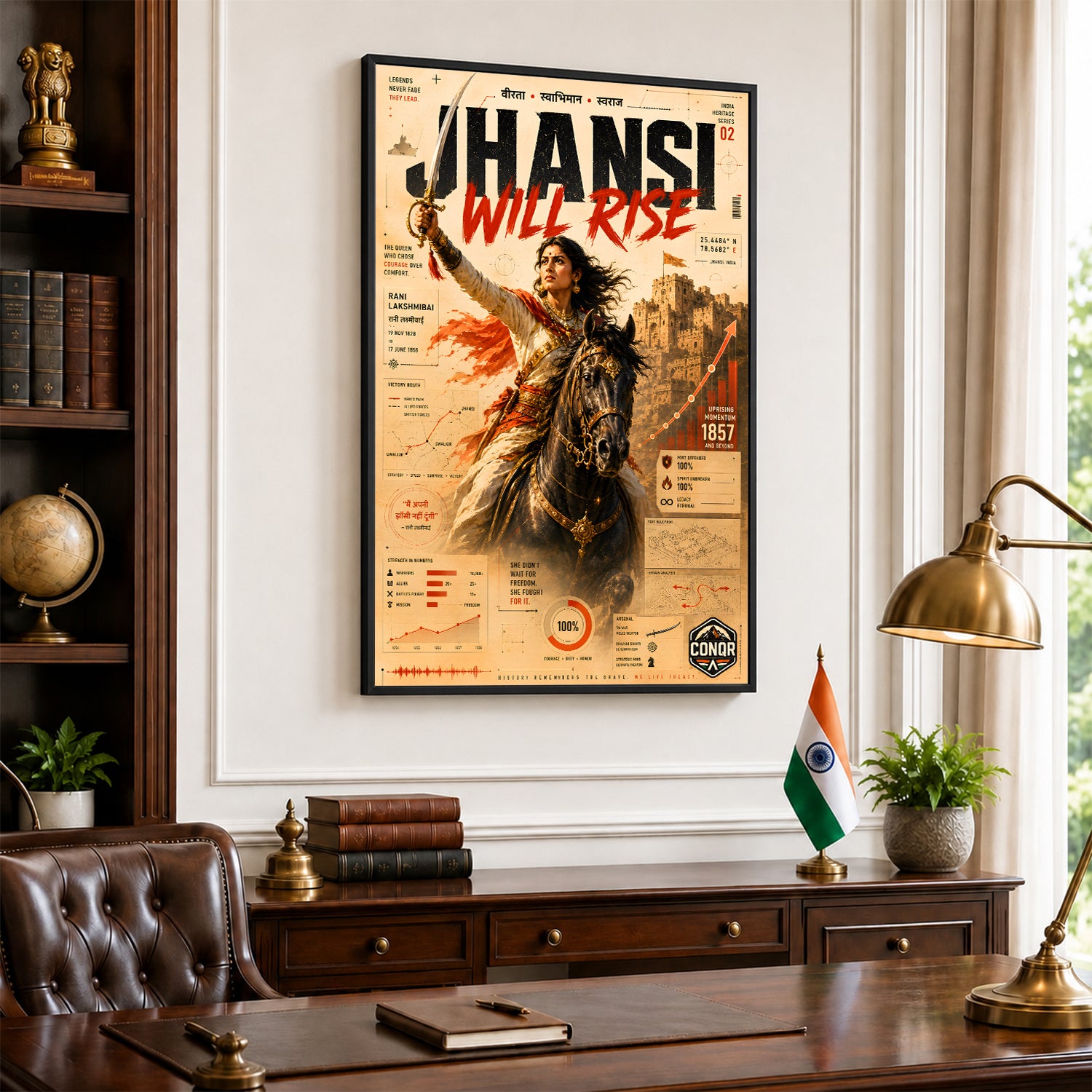 Jhansi Will Rise Vintage Wall Art (CONQR-LAXMIBAI-009)