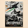 Black-and-white tri-service battle scene split by tricolor drip paint – Unstoppable