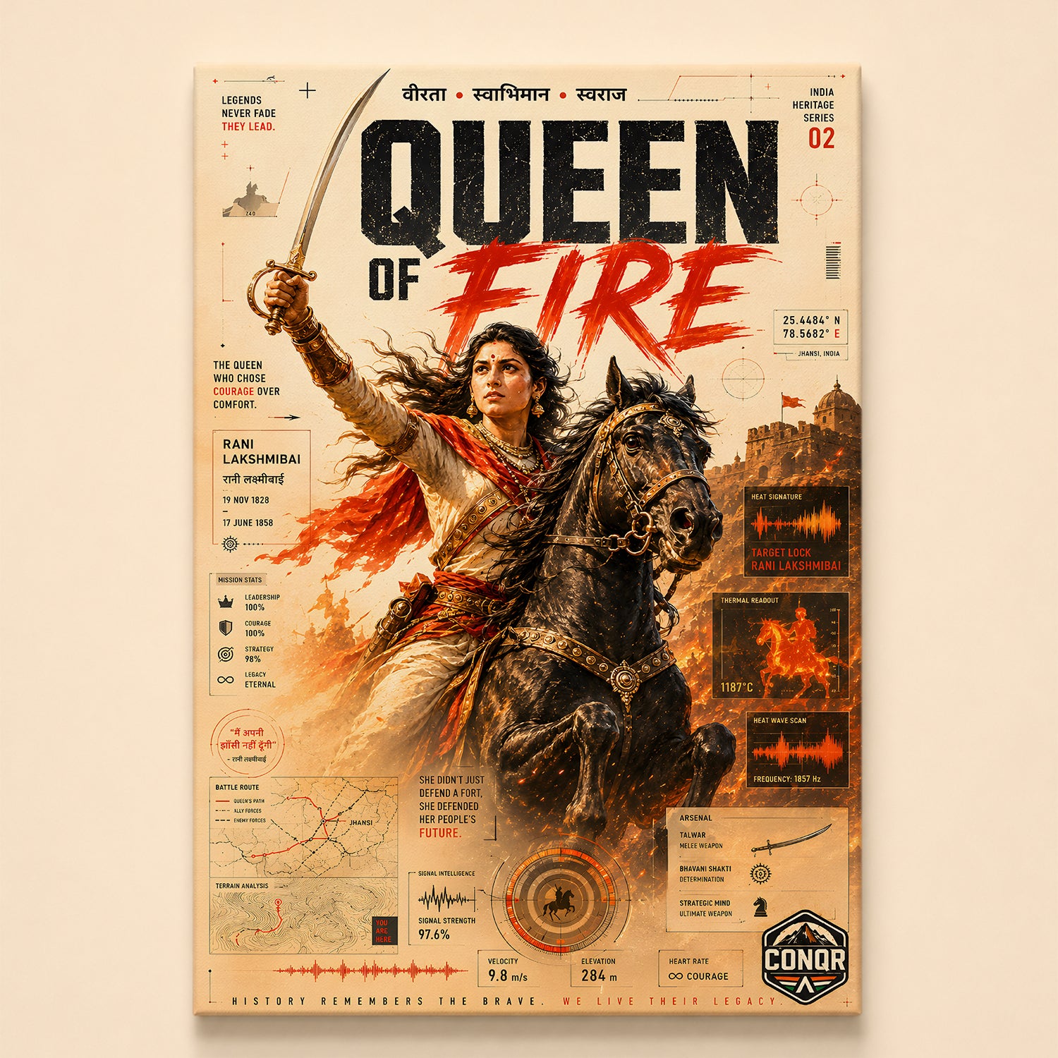 Queen of Fire Vintage Wall Art (CONQR-LAXMIBAI-008)