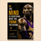 Player in a purple and gold number 24 jersey gazing upward – the mind is everything, Kobe Bryant quote