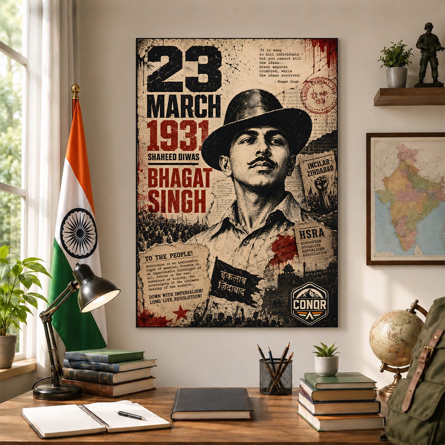 Bhagat Singh Fearless Nation Wall Art (CONQR-BHART-BHAGAT-009)