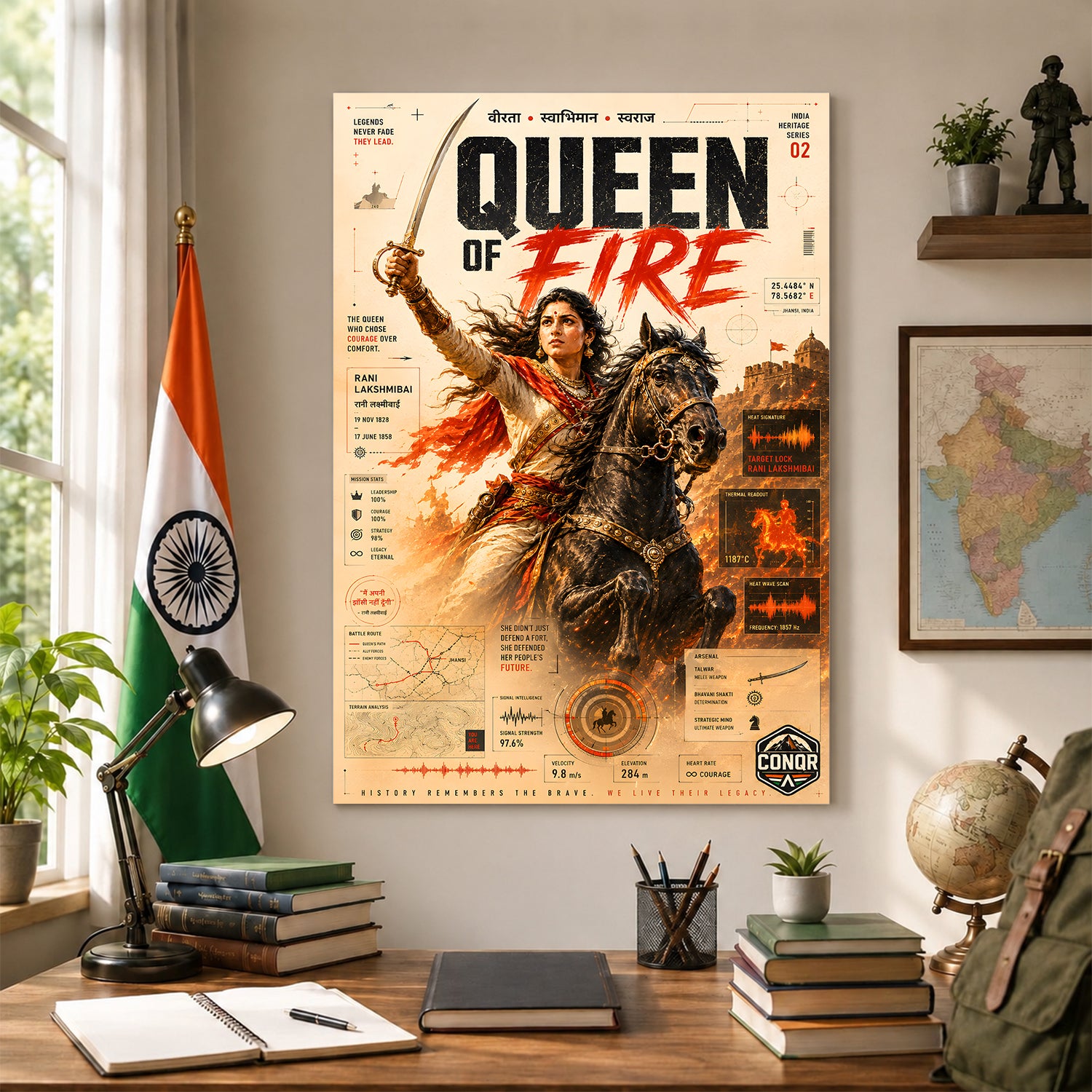 Queen of Fire Vintage Wall Art (CONQR-LAXMIBAI-008)