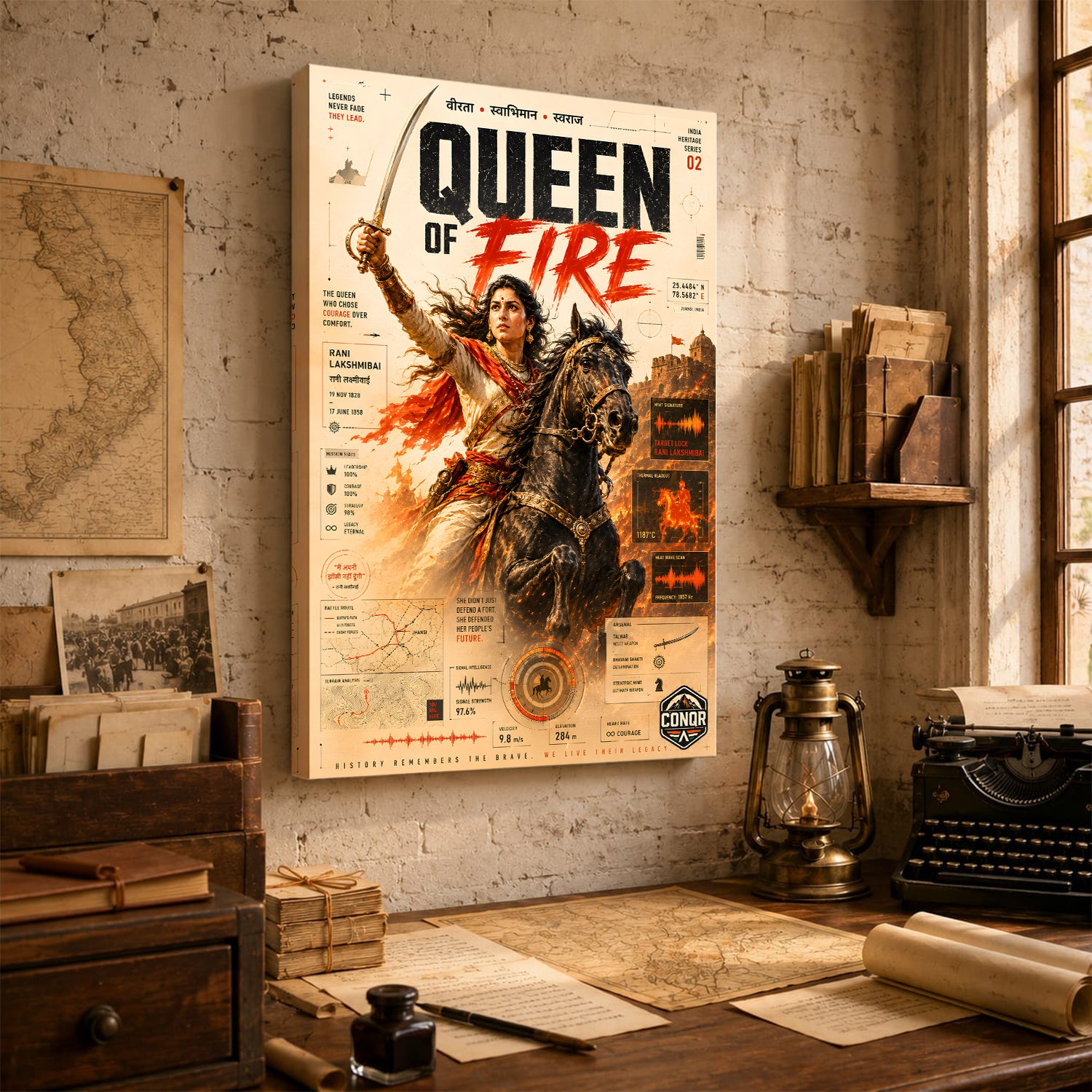 Queen of Fire Vintage Wall Art (CONQR-LAXMIBAI-008)