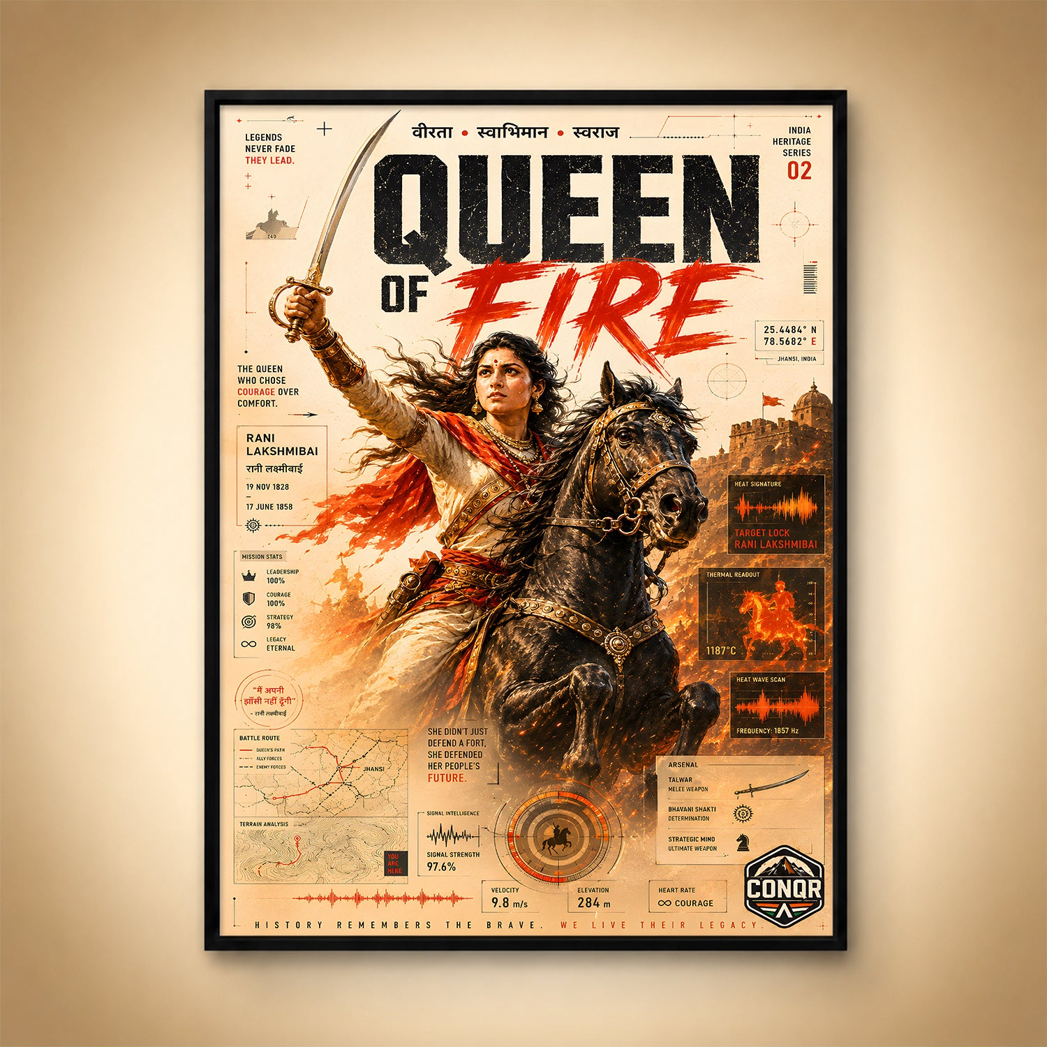 Queen of Fire Vintage Wall Art (CONQR-LAXMIBAI-008)