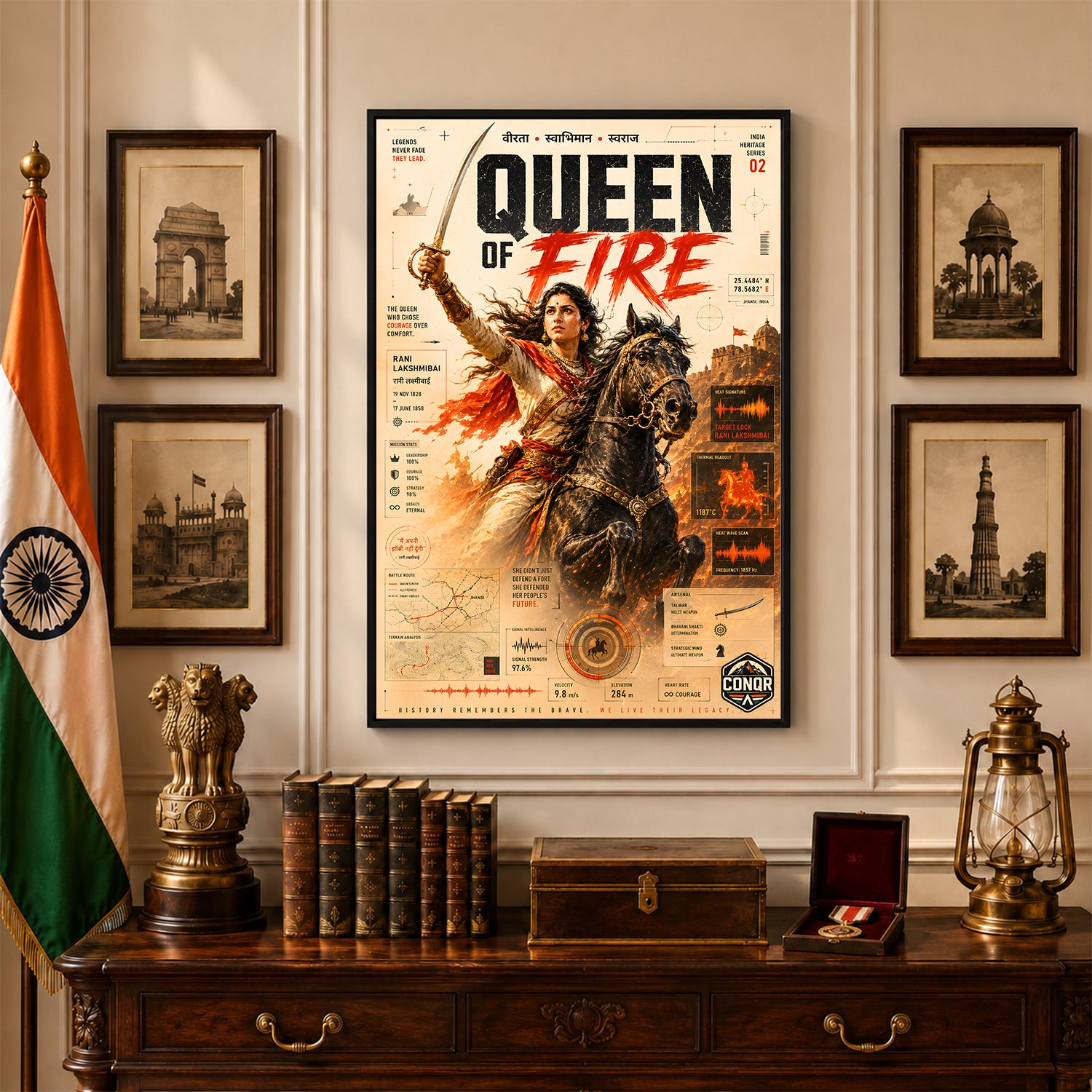 Queen of Fire Vintage Wall Art (CONQR-LAXMIBAI-008)