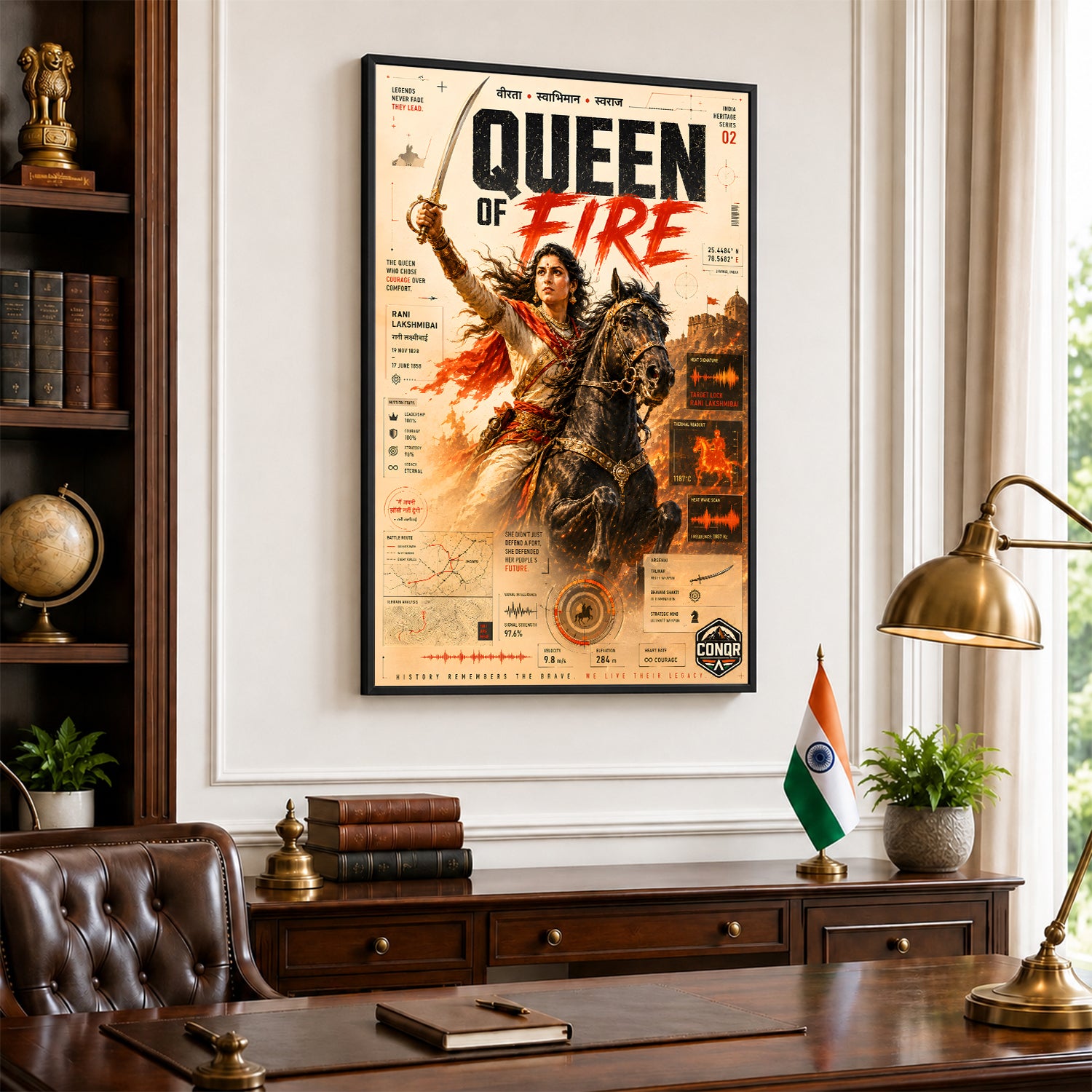 Queen of Fire Vintage Wall Art (CONQR-LAXMIBAI-008)
