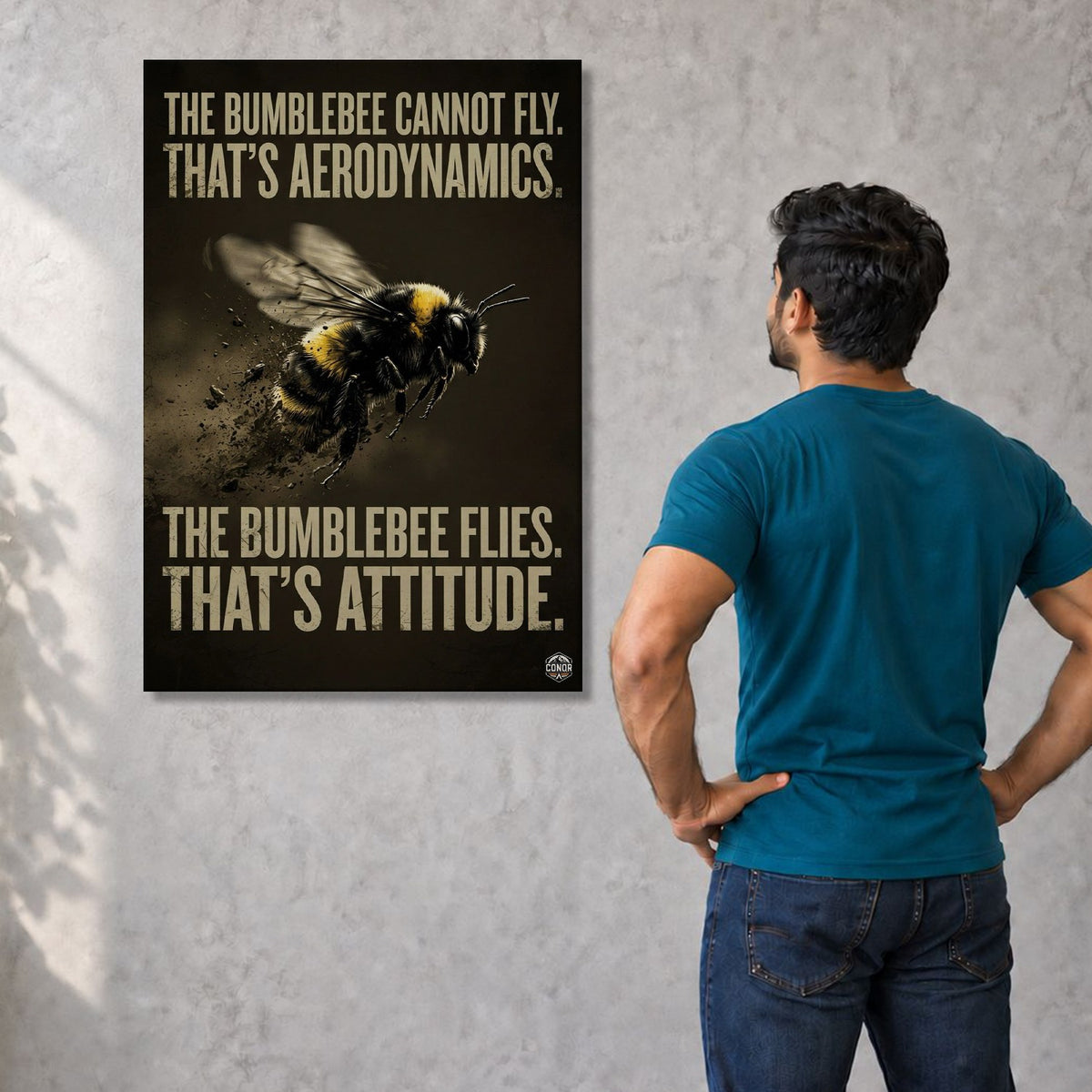 The Bumblebee Flies – 36x48 inch gallery wrap canvas shown with a person for scale